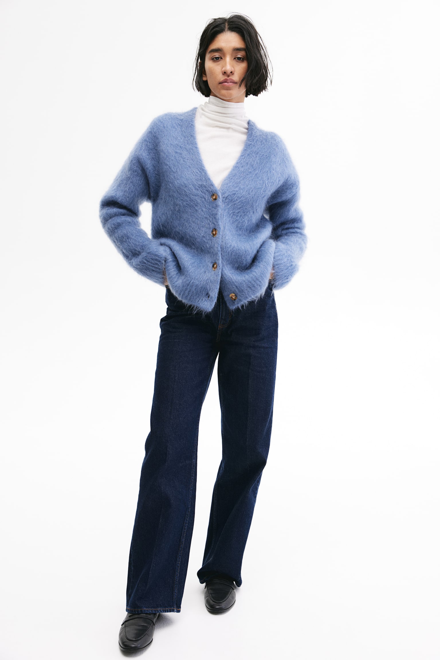 Mohair-blend cardigan - Dusty blue/Light grey - 4