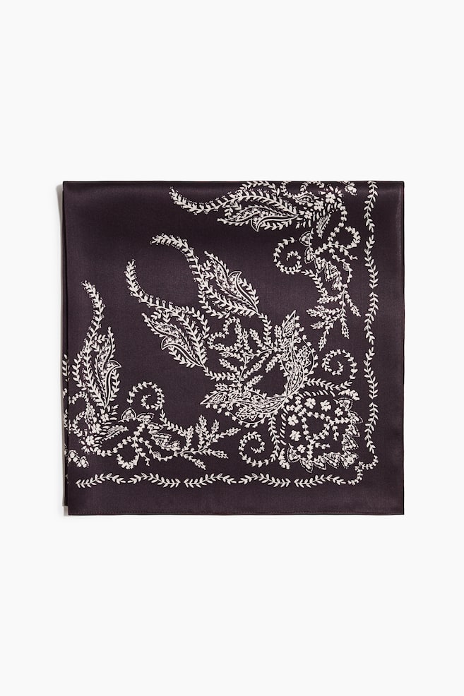 Printed Silk Scarf - Dark purple/patterned/Light beige/leaves/Khaki green/paisley - 1