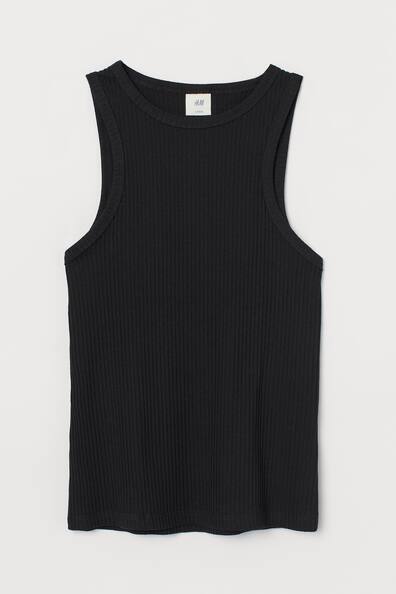 Ribbed vest top - Round neck - Sleeveless - Black - Ladies | H&M GB