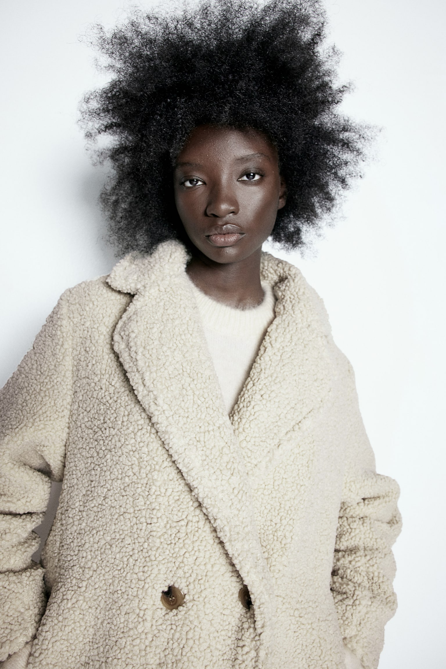 Pile coat - Light beige/Dark mole/White - 5