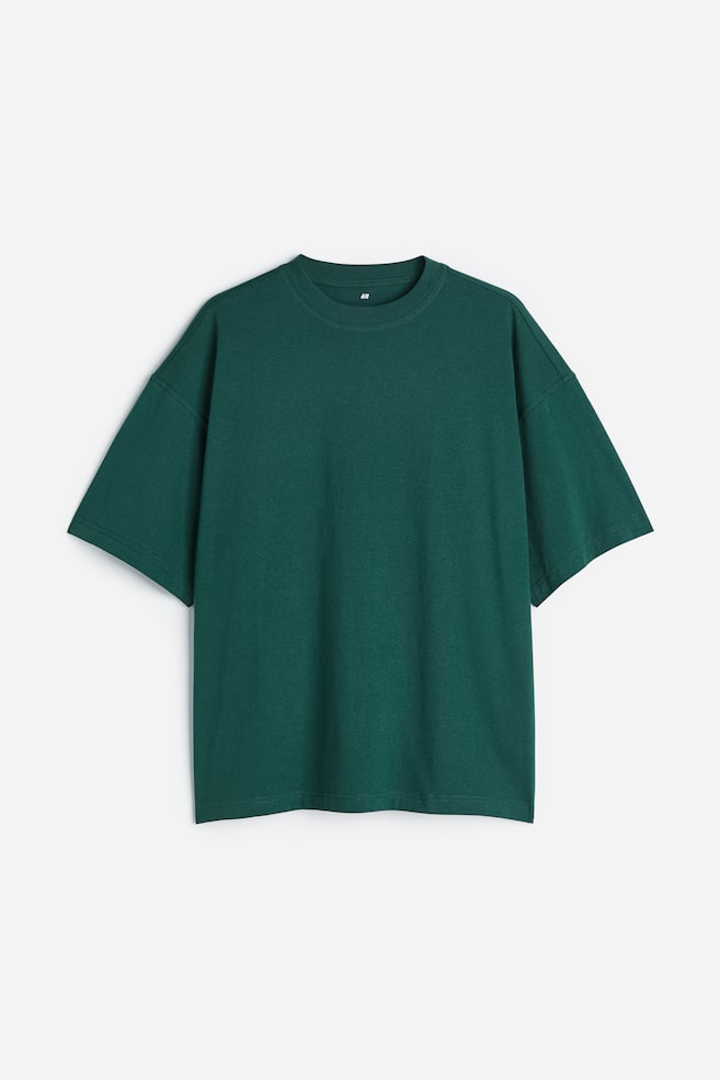 T-shirt i bomuld Oversized Fit - Mørkegrøn/Sort - 1