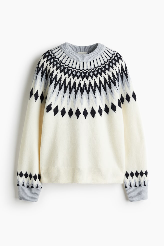Pullover in maglia jacquard - Crema/fantasia/Blu navy/fantasia/Beige scuro/fantasia - 1