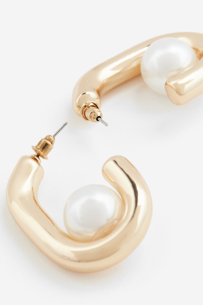Bead-detail hoop earrings - Gold-coloured - 2