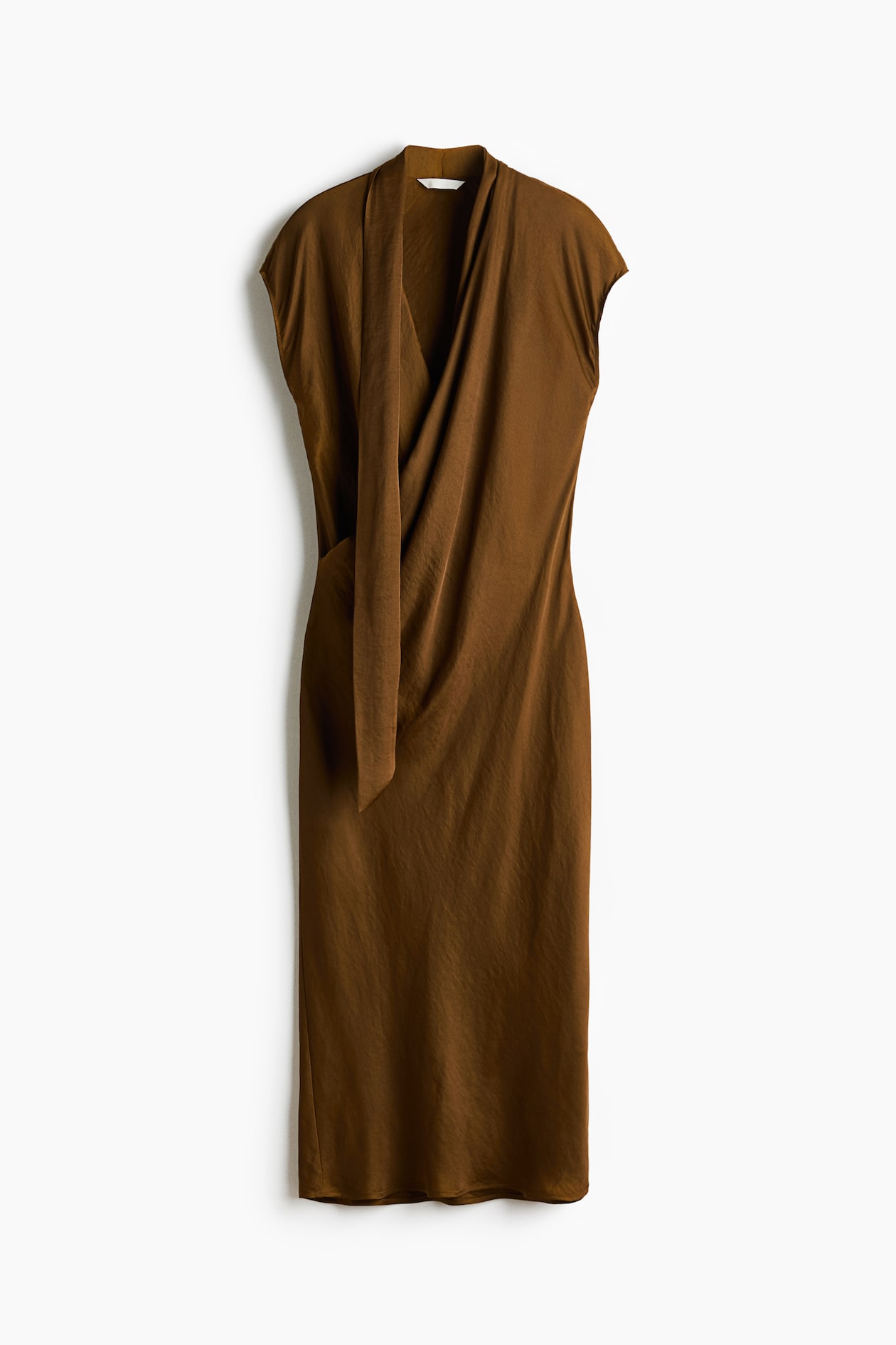 brown satin dress h&m Women's Dark khaki green Scarf-Detail keyhole opening with a