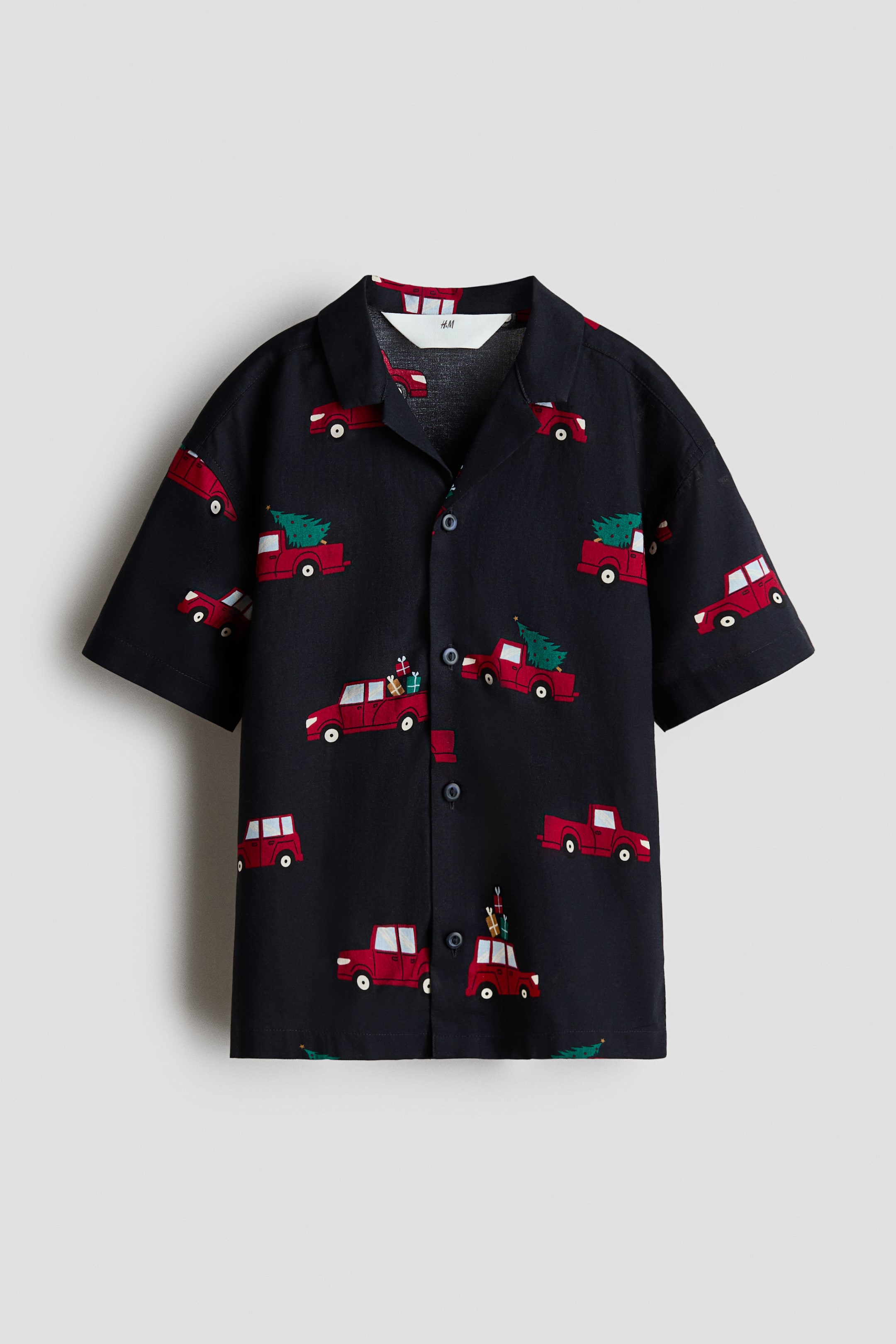 Xem ảnh lớn hơn: Áo sơ mi cổ hai ve in hình - Navy blue/Christmas cars - Kids | H&M VN 1