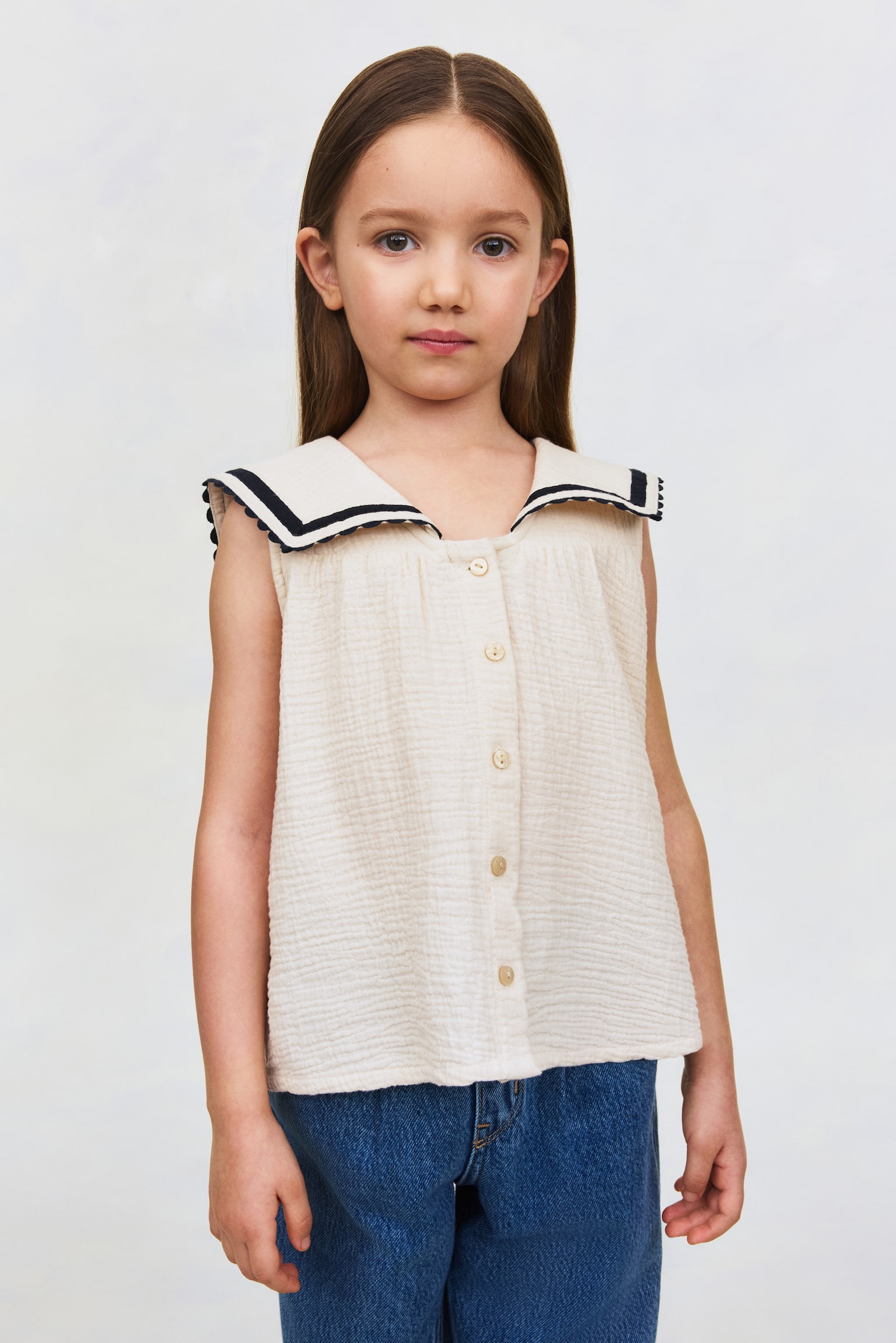 Blouse en mousseline de coton - Beige clair - 1