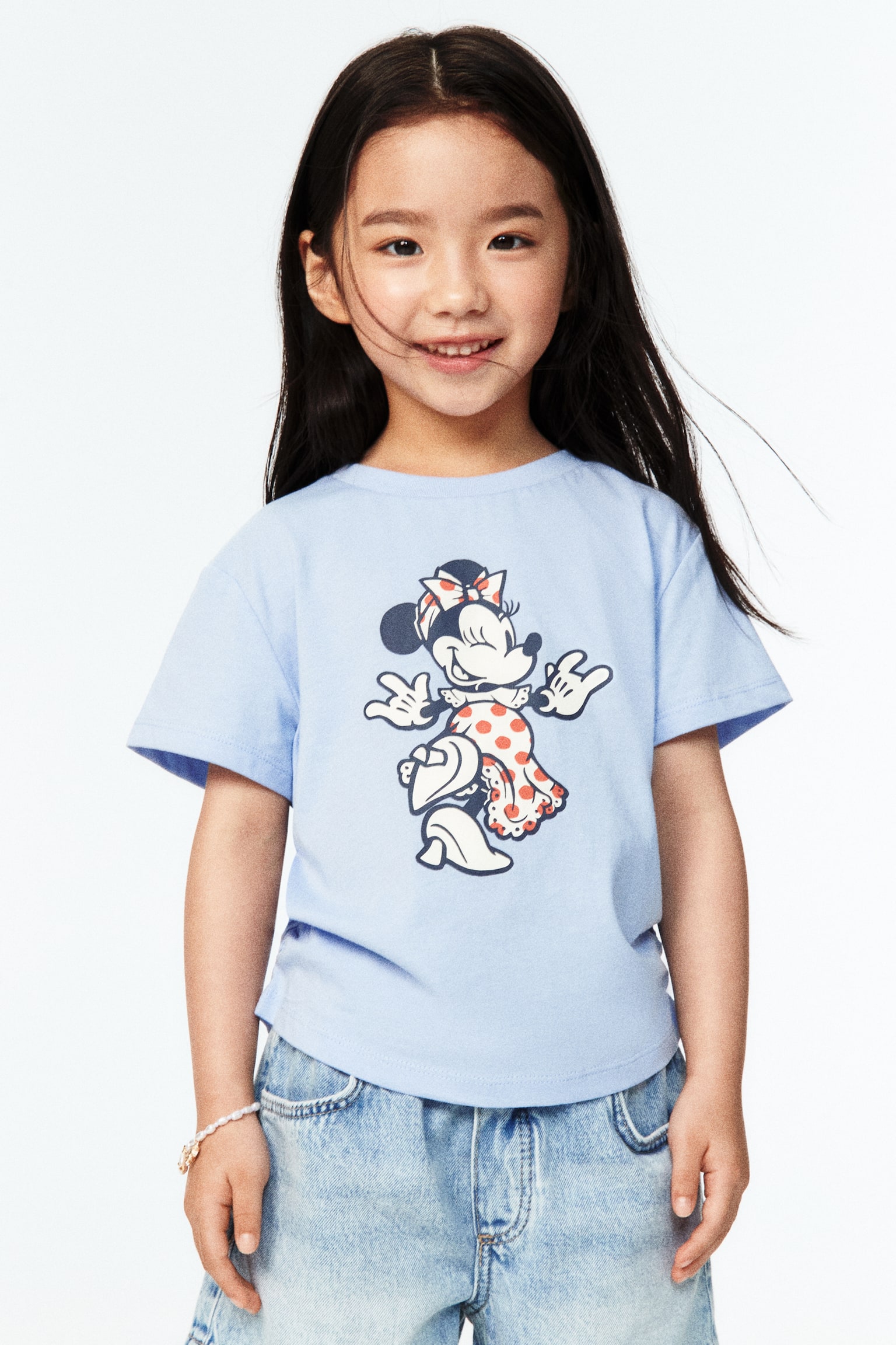 Áo thun cotton in hình - Xanh dương nhạt/Chuột Minnie/Màu ngà/Chuột Minnie/Màu xanh tím than/Chuột Minnie - 1