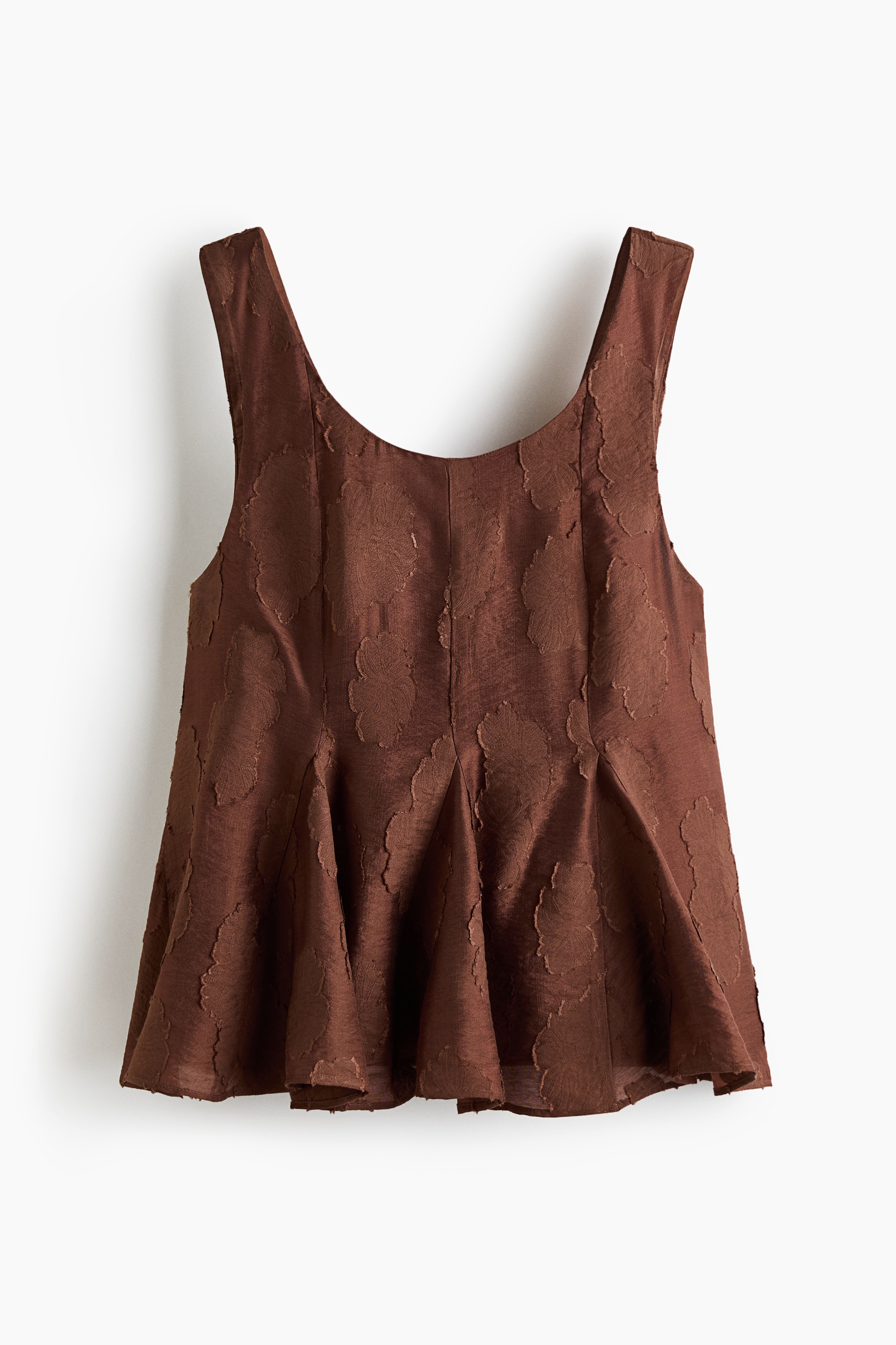 Godet-pleated jacquard-weave top - Brown/Light dusty turquoise