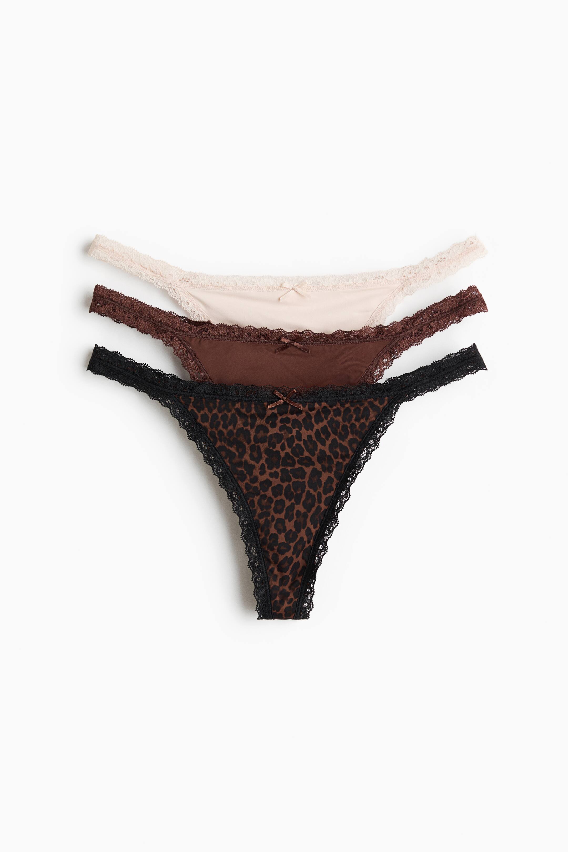 View larger image: 3-pack microfibre tanga thong briefs - Dark brown/Leopard print - Ladies | H&M 1