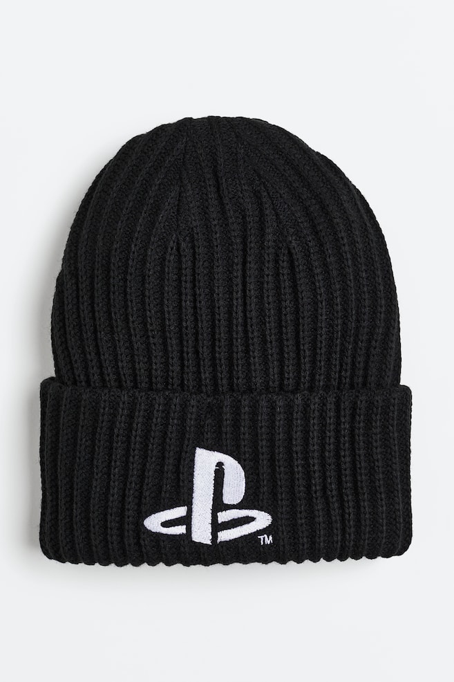 Appliquéd rib-knit hat - Black/PlayStation/Black/Naruto