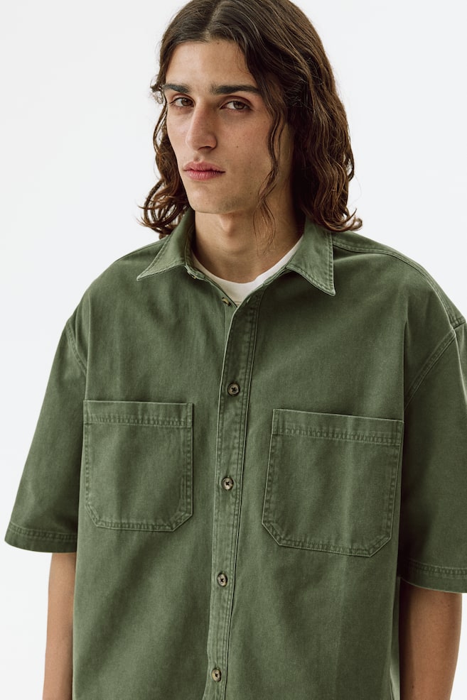 Relaxed-Fit Denim Shirt - Khaki green/Light denim blue - 6