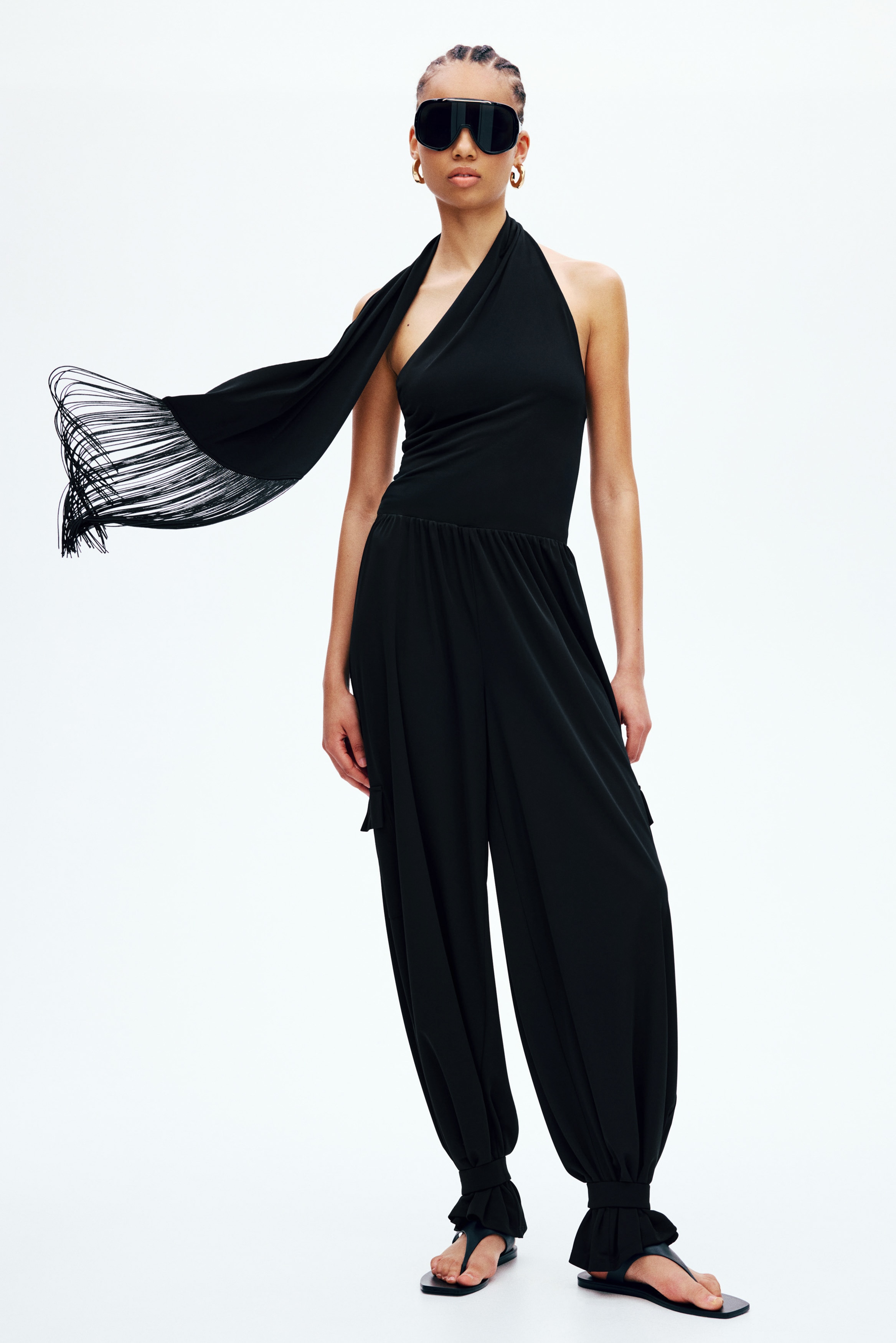 Cargohose mit Balloon Leg - Schwarz/Dunkelbraun