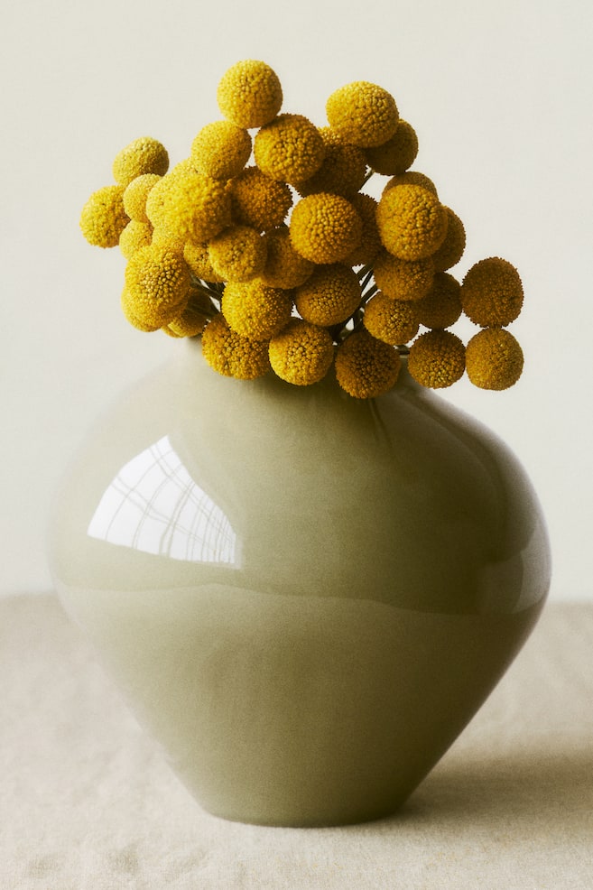 Large Irregular Stoneware Vase - Light khaki green/Light yellow - 2