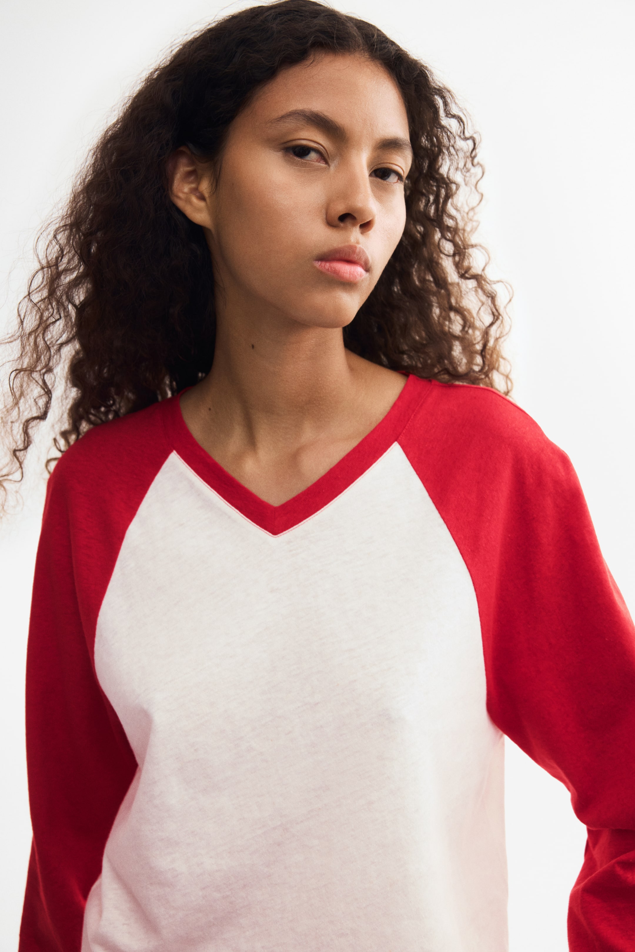 Agrandir l'image: Top à manches longues en lin mélangé - Rouge vif/color block - FEMME | H&M FR 1