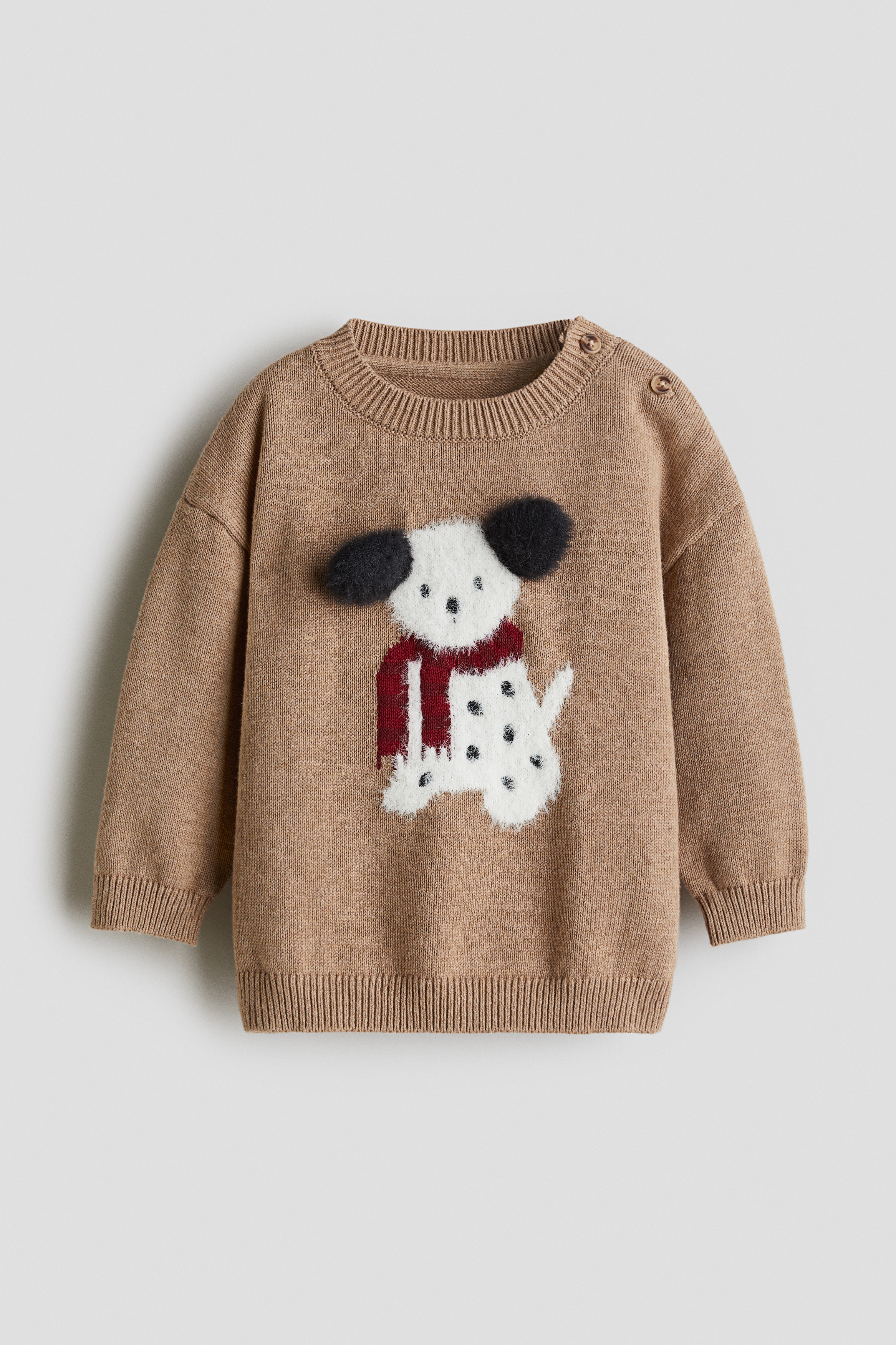 Pull en coton à motif jacquard - Beige/chiot