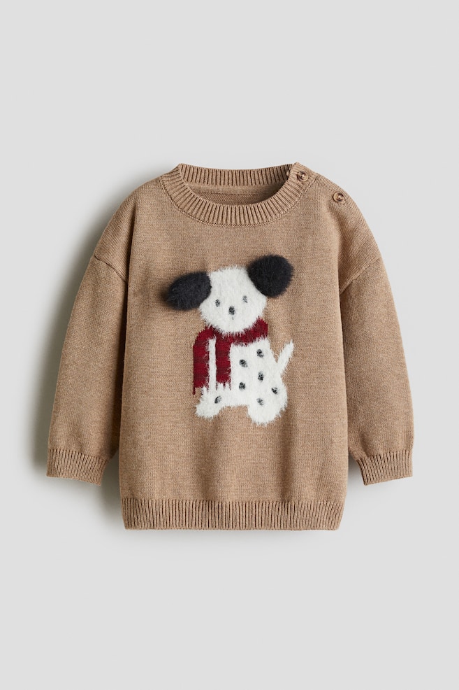 Baumwollpullover mit Jacquardmotiv - Beige/Welpe - 1
