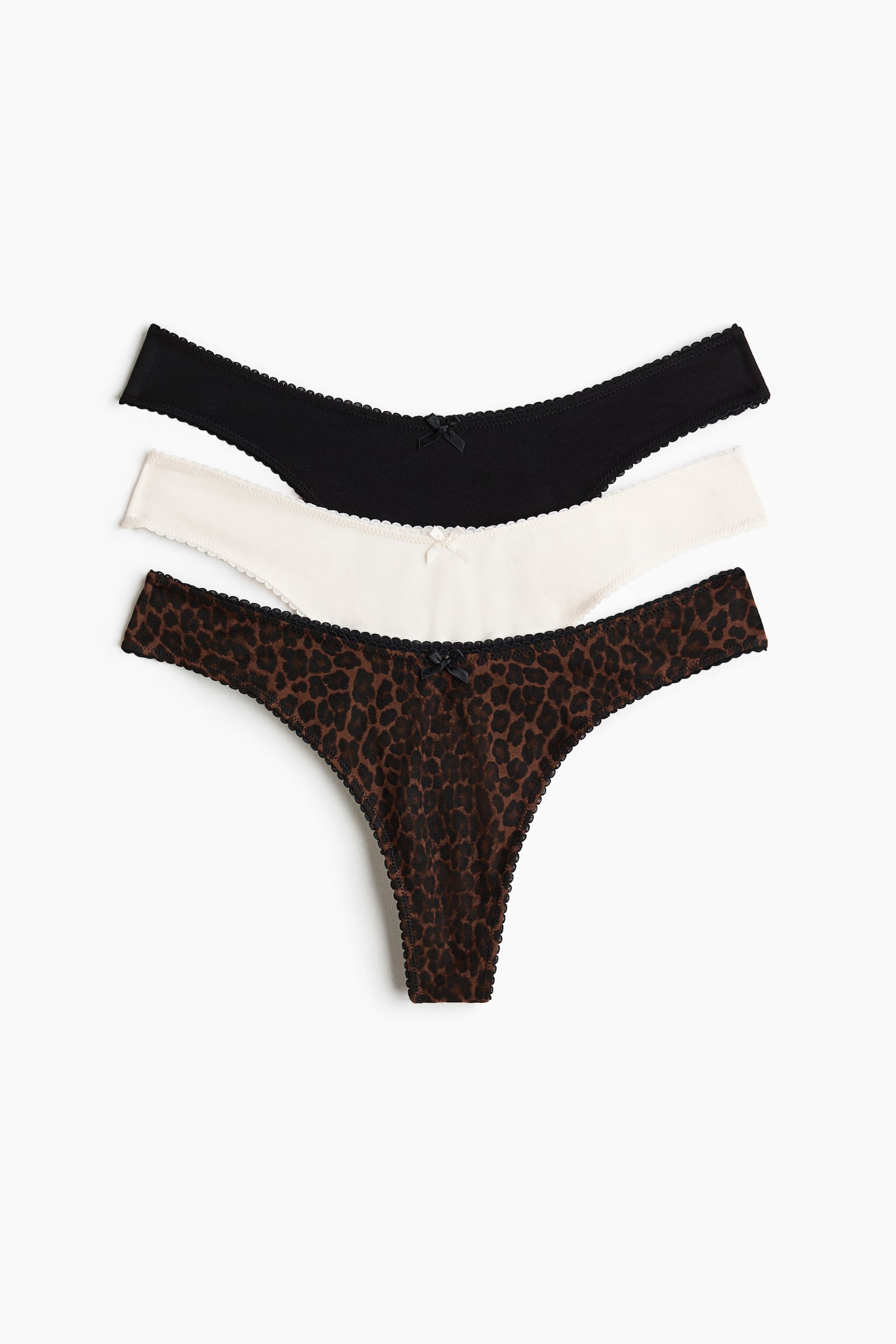 Lot de 3 culottes Thong en coton - Marron foncé/imprimé léopard