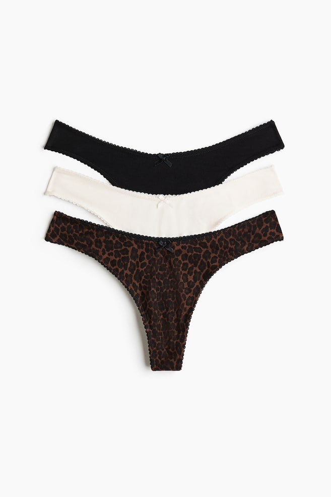 Set van 3 katoenen slips - Thong - Donkerbruin/luipaarddessin - 1