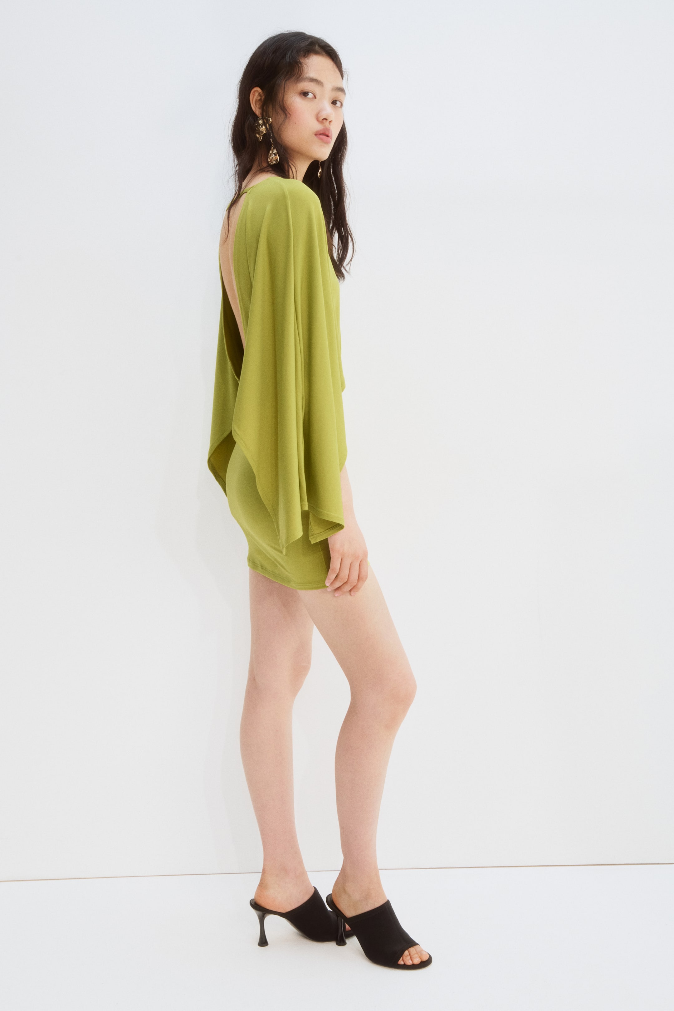 Cape-Sleeved Fine-Knit Dress