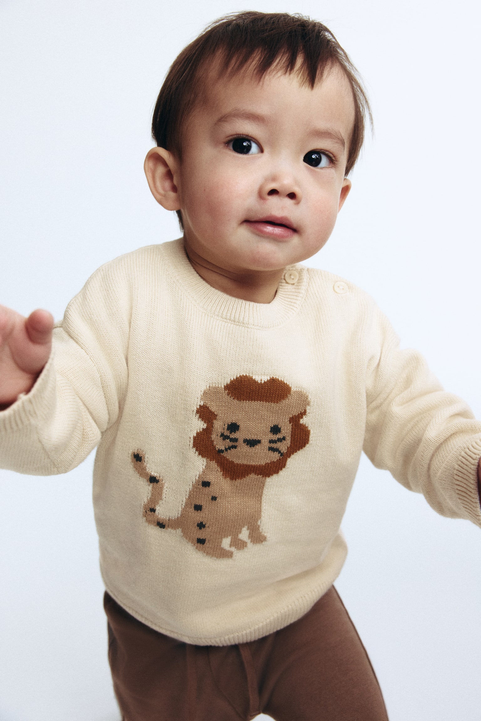 Jacquard-knit cotton jumper - Light beige/Lion/Dusty blue/Dinosaur/Grey marl/Dogs/White/Cars/Light beige/Blue striped/Beige/Brown striped/Light beige/Dinosaur - 3
