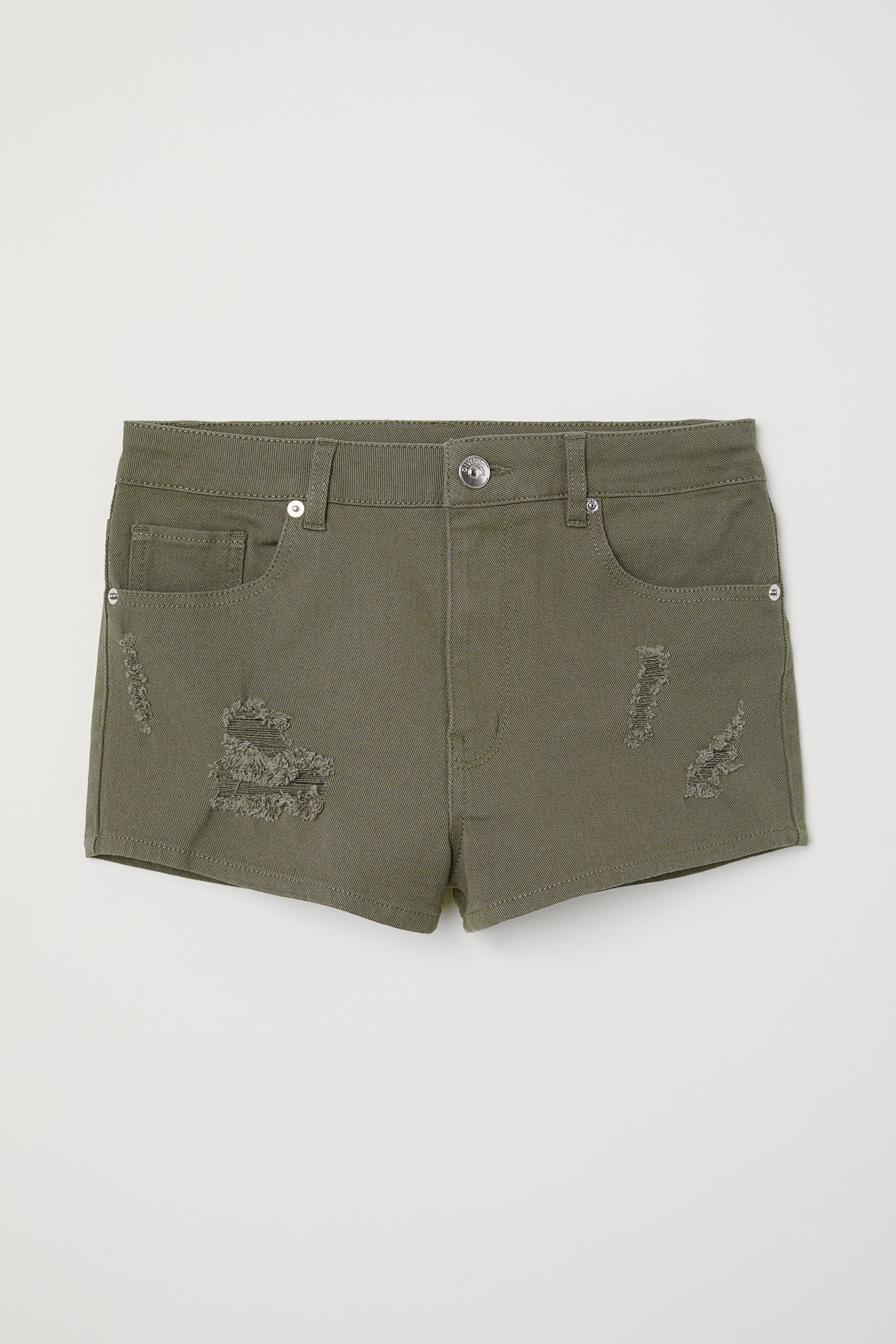Twill shorts High Waist Dark khaki green Ladies H&M