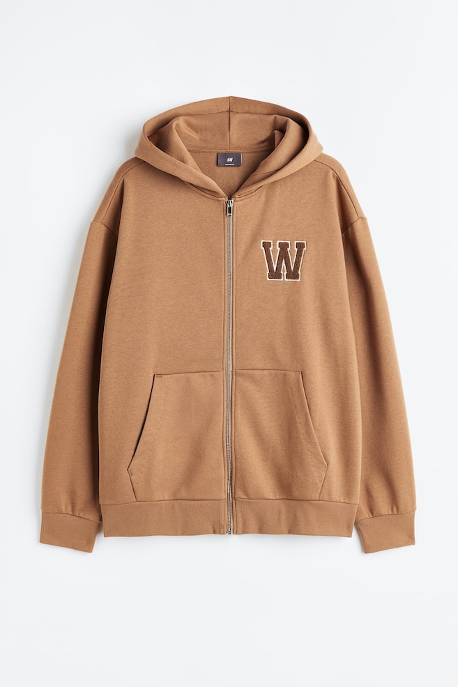Relaxed Fit Zip-through hoodie - Dark beige/W - 1