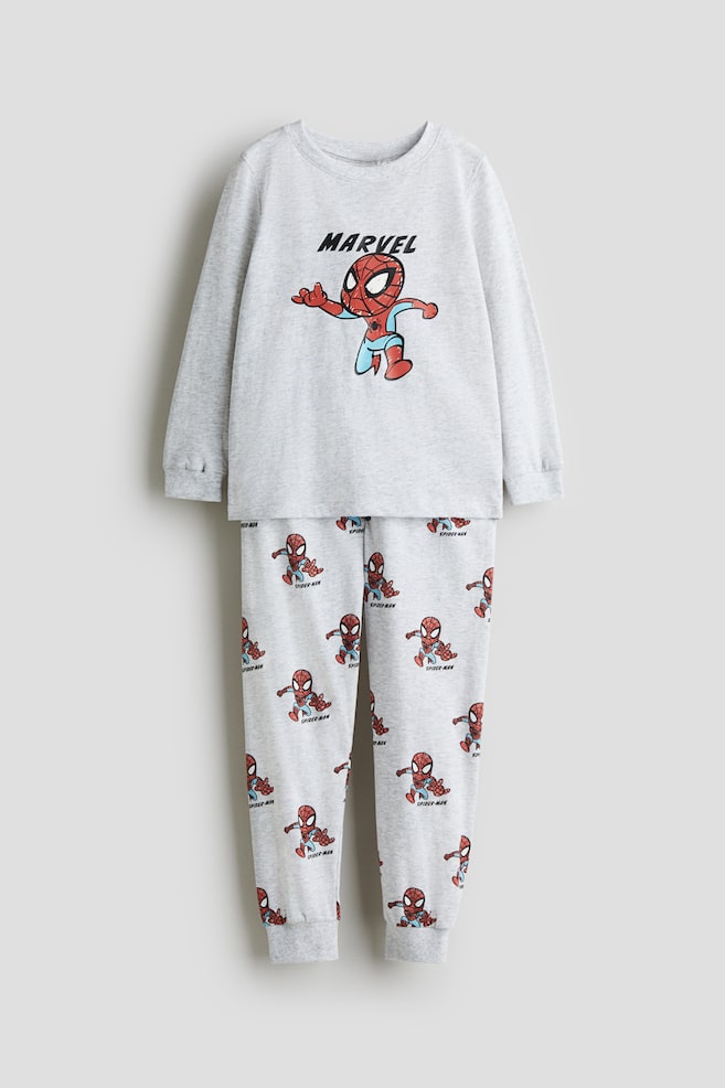 Printed cotton jersey pyjamas - Grey marl/Spider-Man/Cream/Marvel Comics/Blue/Sonic the Hedgehog/Grey/Sonic the Hedgehog/Blue/Spider-Man/White/Pokémon/Light green/PAW Patrol/Blue/Pokémon/Light grey/Batman/White/Marvel/Blue/Spider-Man/Light grey marl/Hot Wheels/White/Spider-Man/Light beige/PAW Patrol/Black/Marvel Comics - 1
