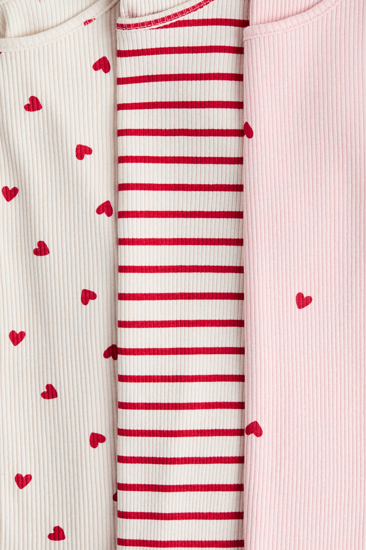 3-pack ribbed jersey tops - Light beige/Hearts/Beige/Leopard print/Light beige/Floral - 2