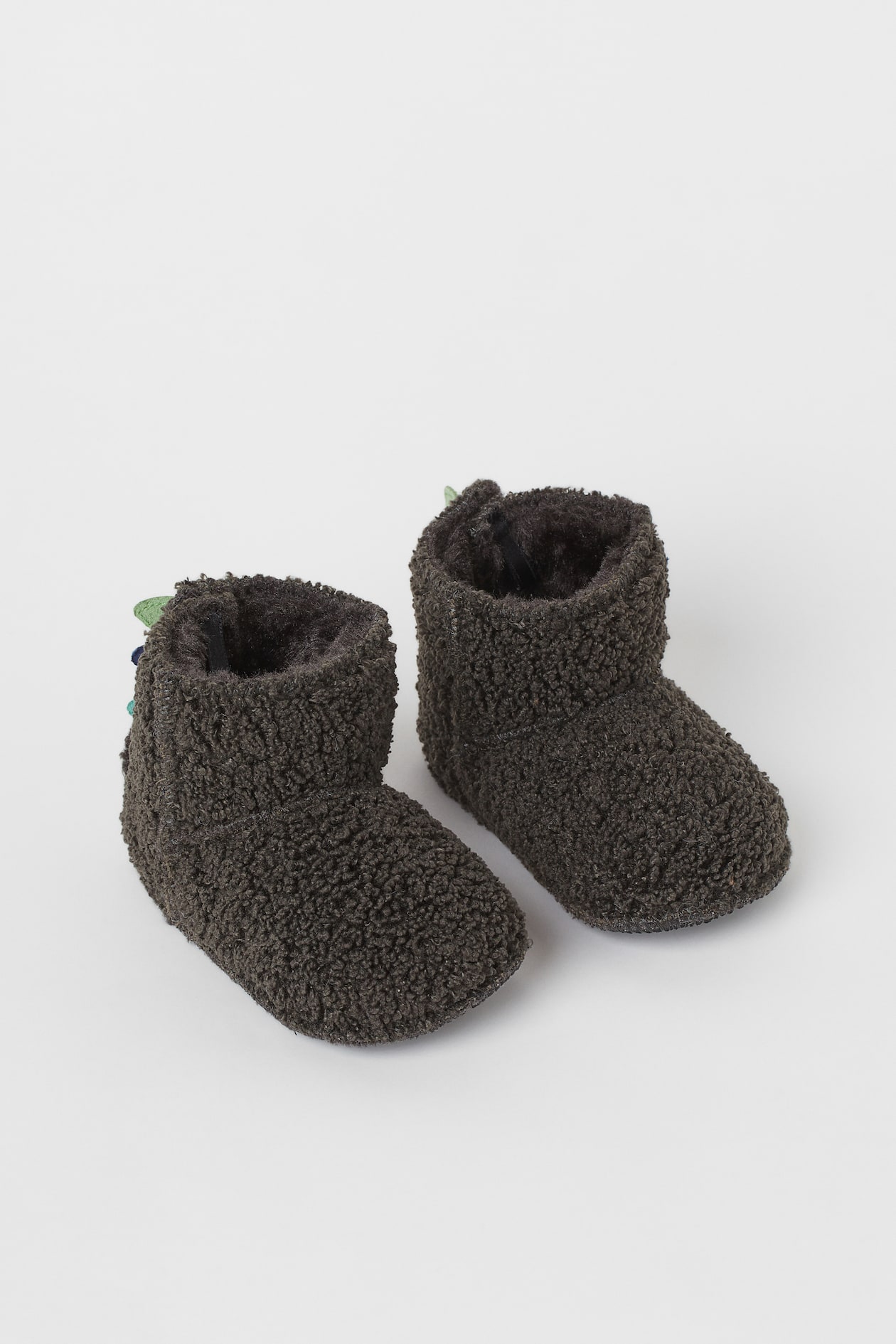 Faux Shearling-lined Slippers - No heel - Dark gray/dinosaur - Kids | H ...