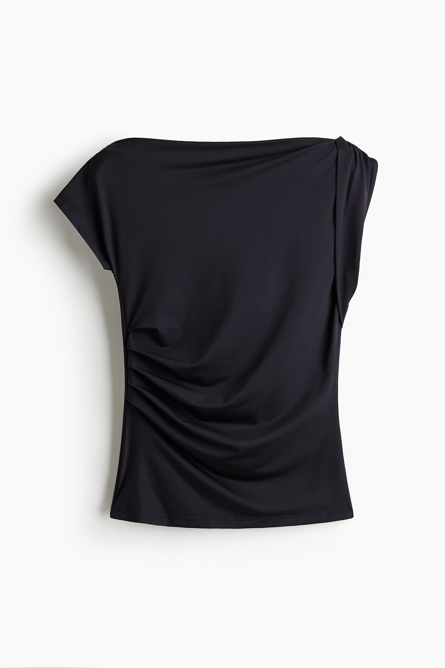 Áo lệch vai xếp rủ - Màu đen/Màu xanh lá pastel - 1