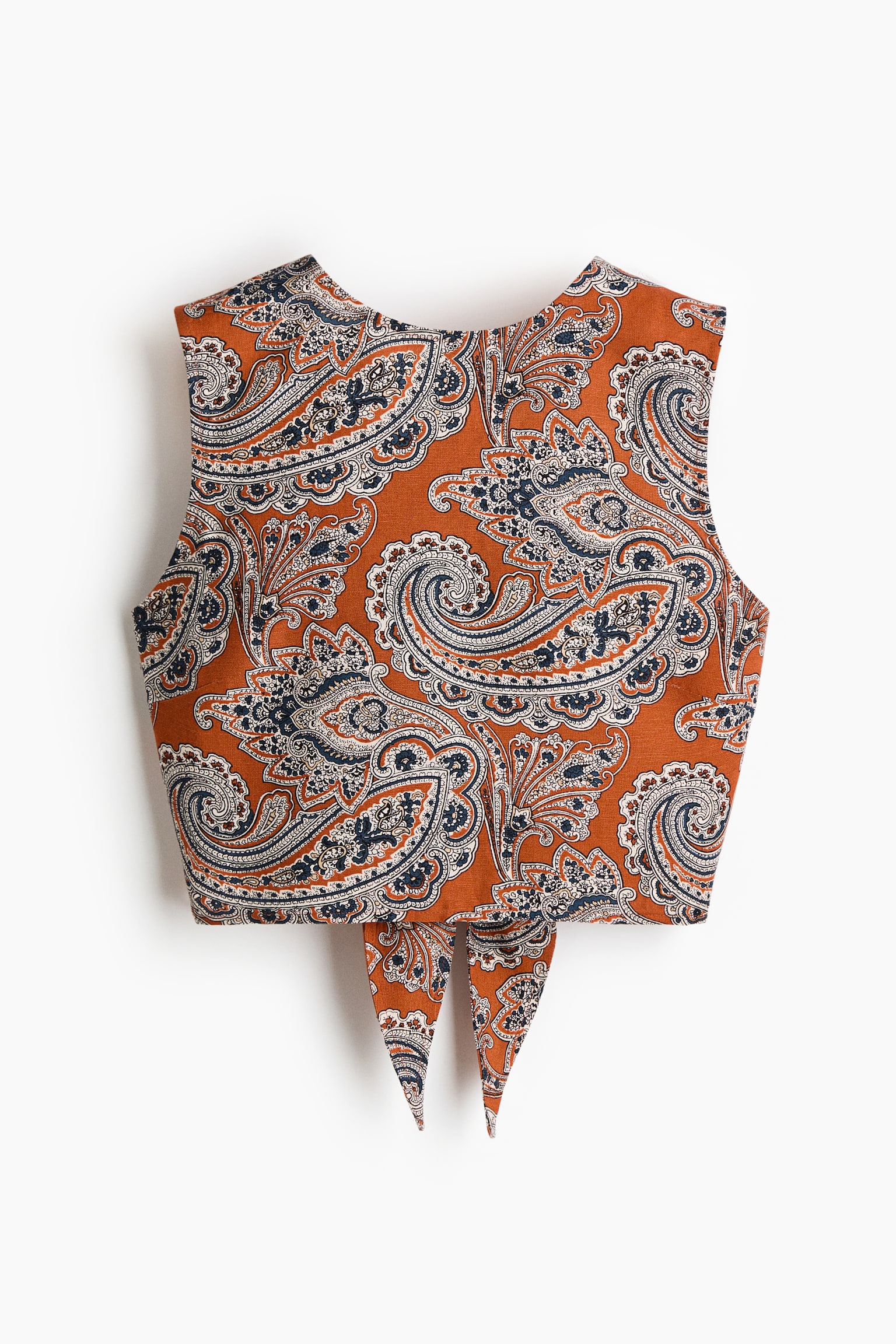 Top con lazos en mezcla de lino - Anaranjado/Estampado paisley - 1