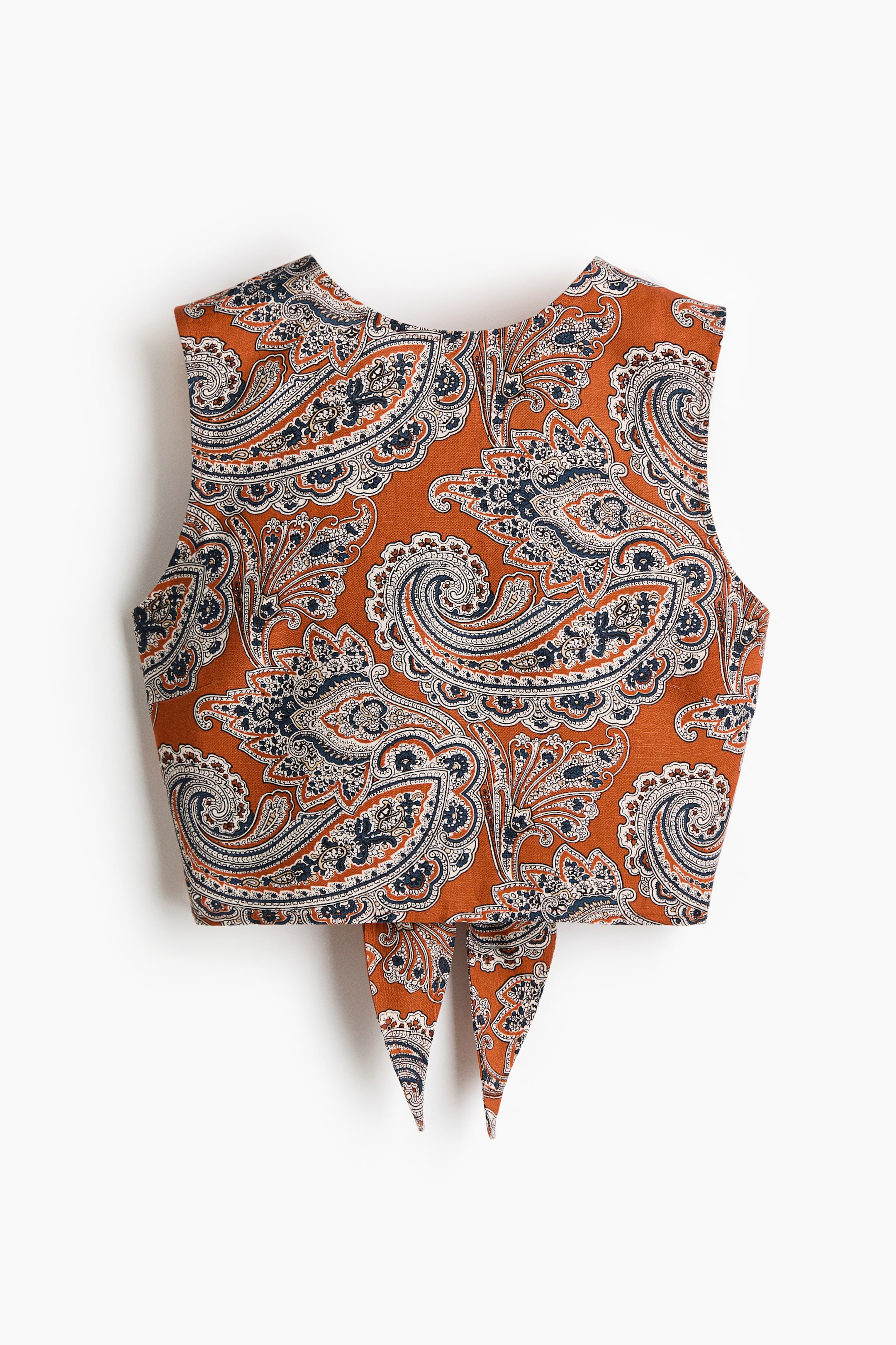 View larger image: Linen-blend tie-back top - Dark orange/Paisley pattern - Ladies | H&M IN 3