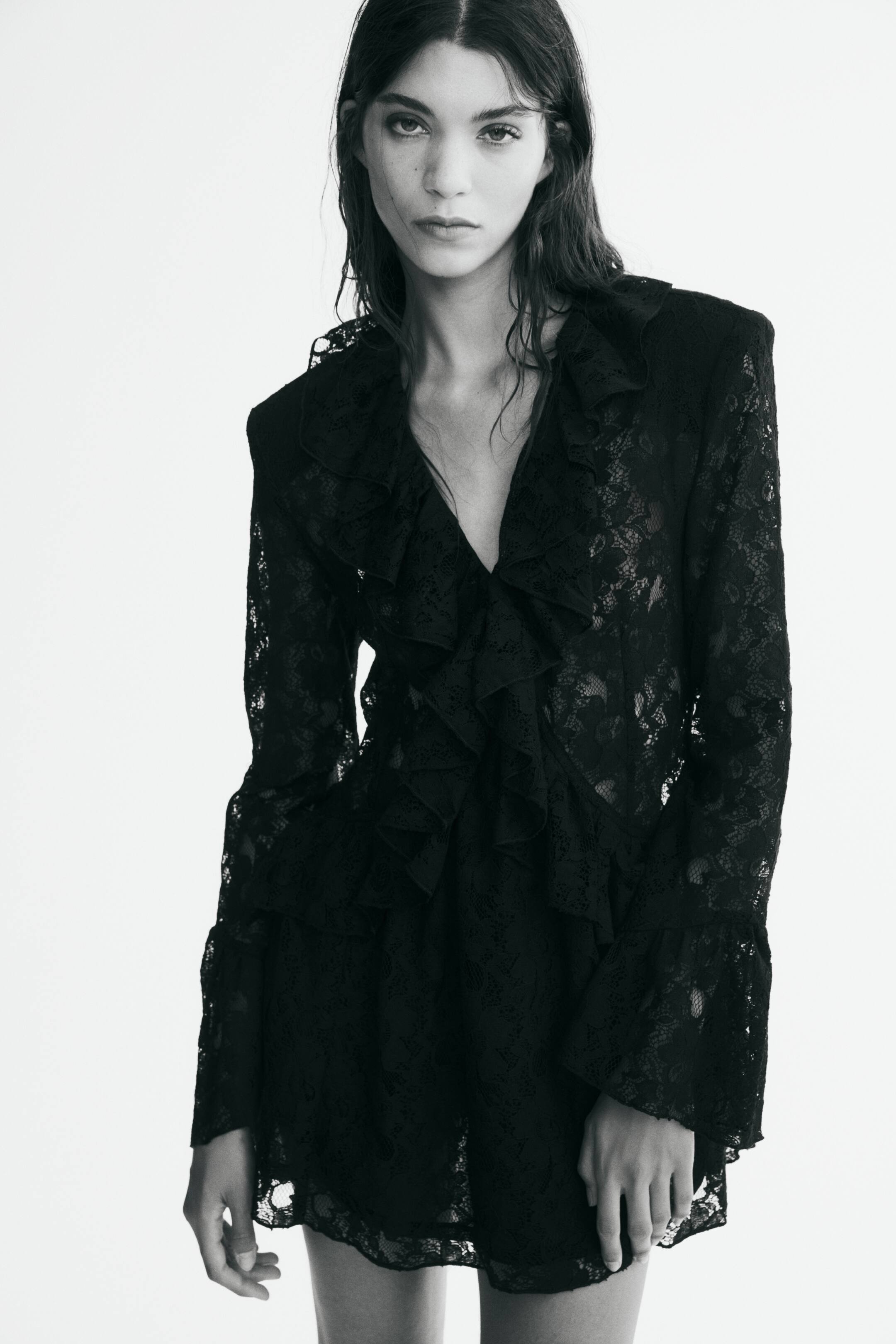 View larger image: Frill-trimmed lace dress - Black - Ladies | H&M 1