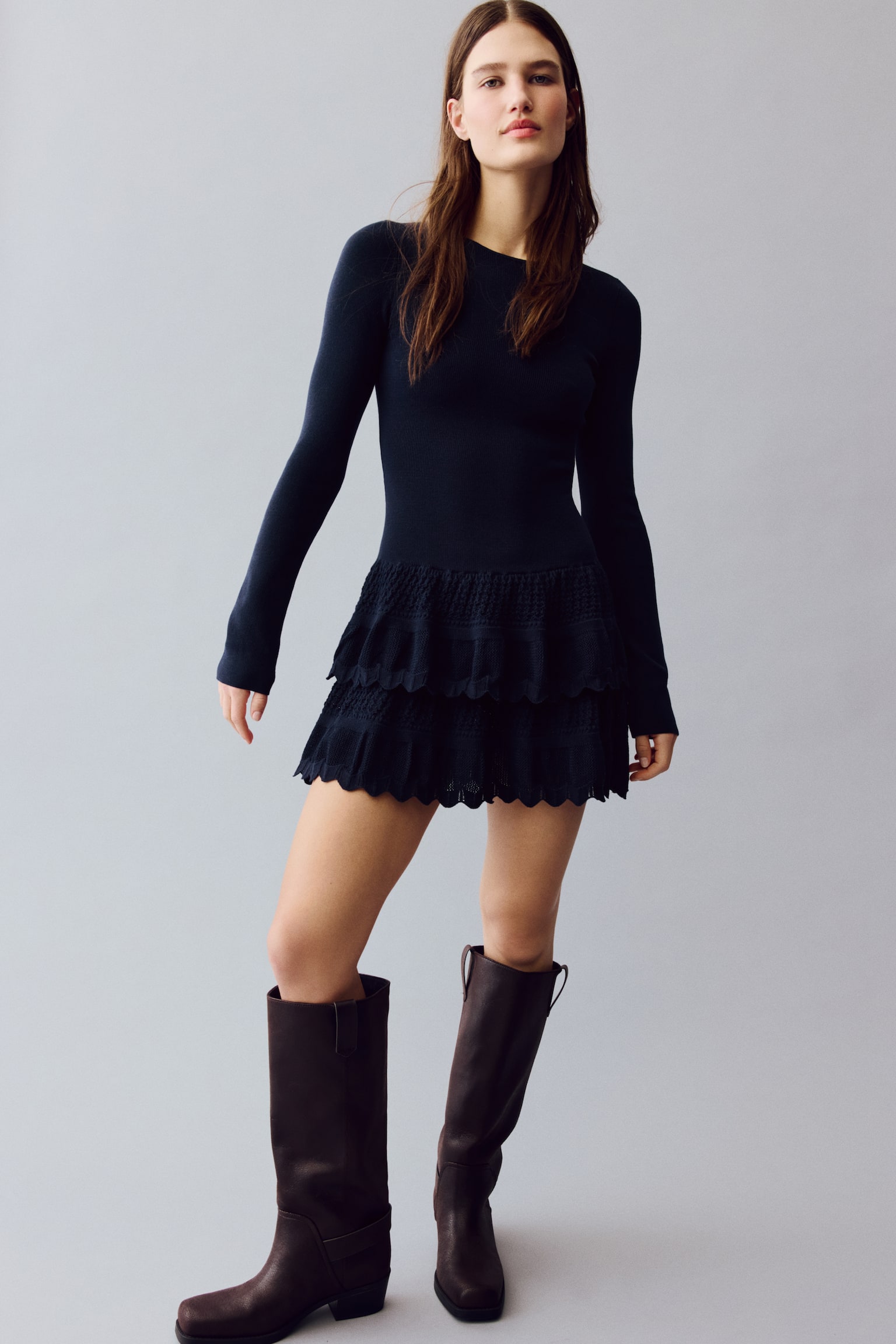 Robe avec jupe à étages - Bleu foncé/Noir - 2