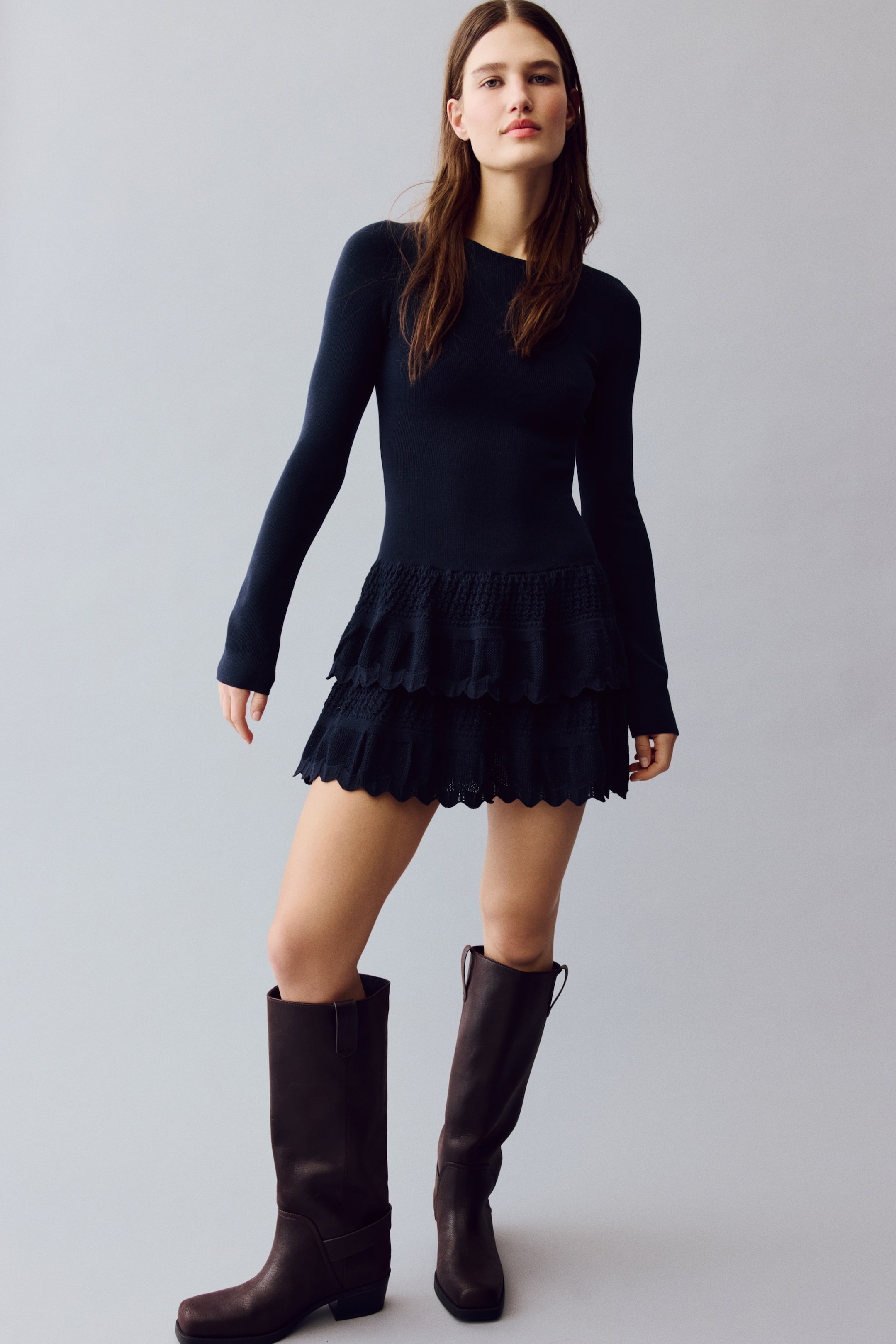 Grotere afbeelding bekijken: Jurk met strokenrok - Donkerblauw - DAMES | H&M NL 1