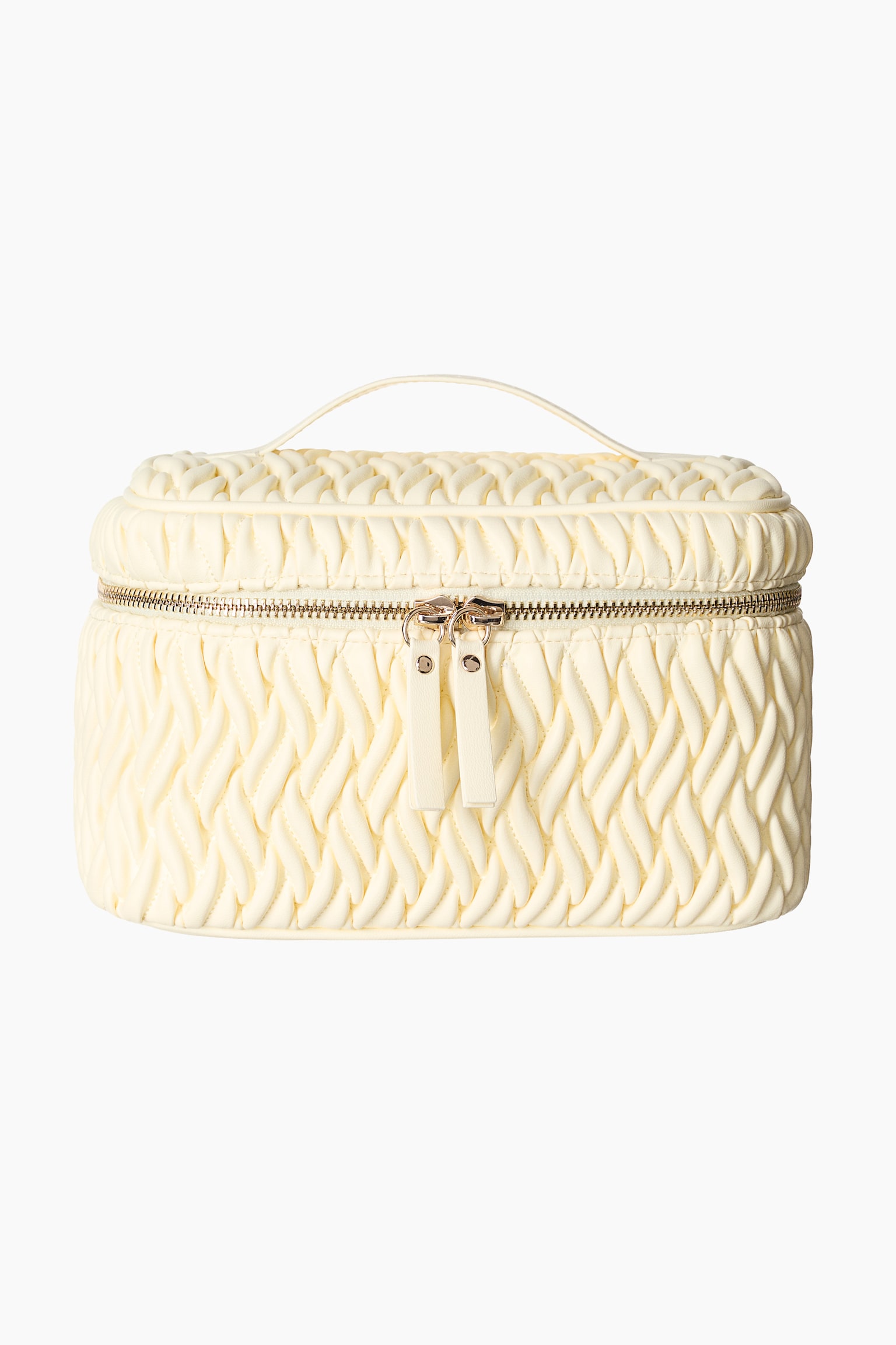 Quilted boxy make-up bag - Yellow/Light beige/Black