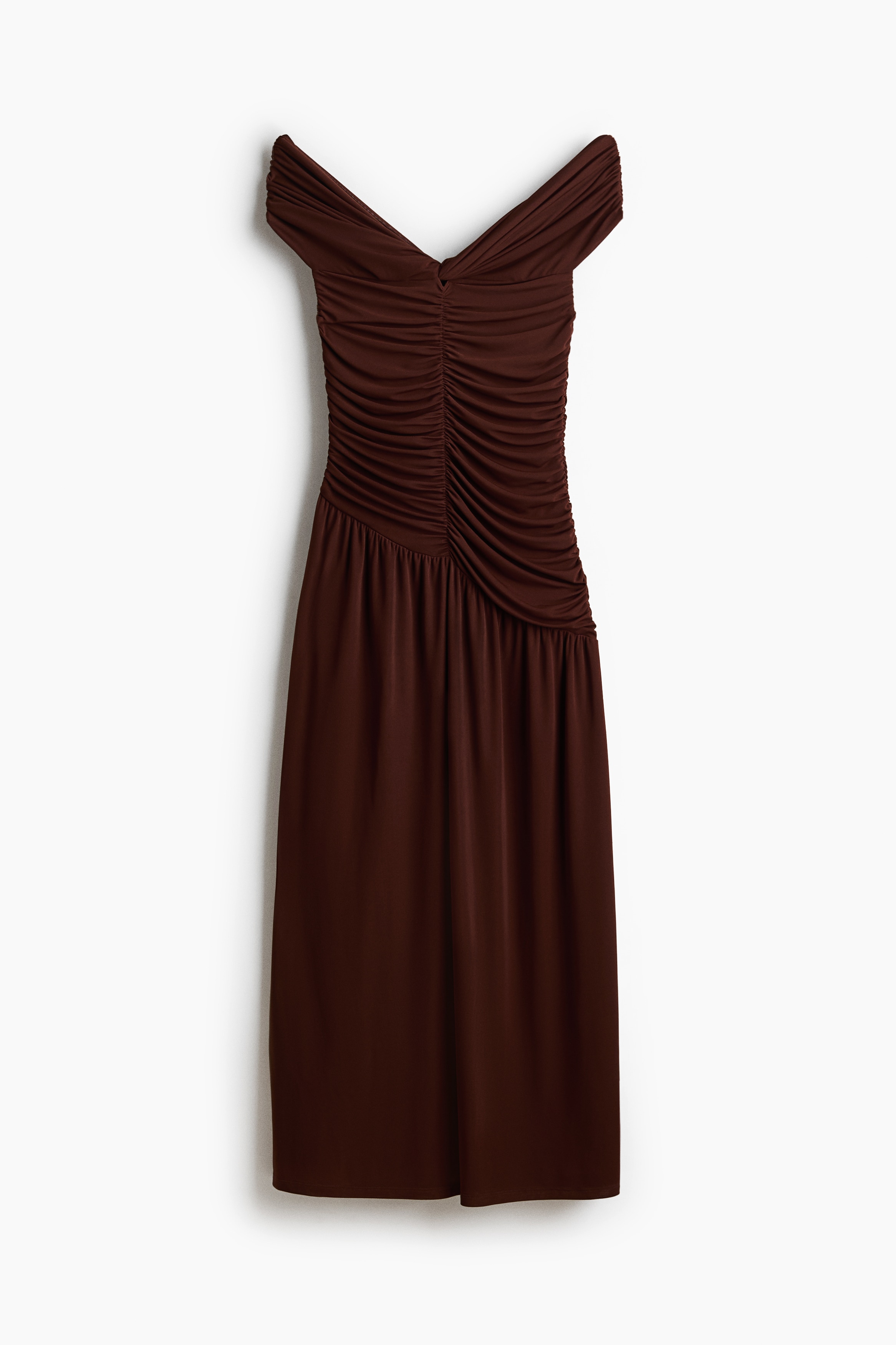 Draped Off-the-Shoulder Jersey Dress - Dark brown