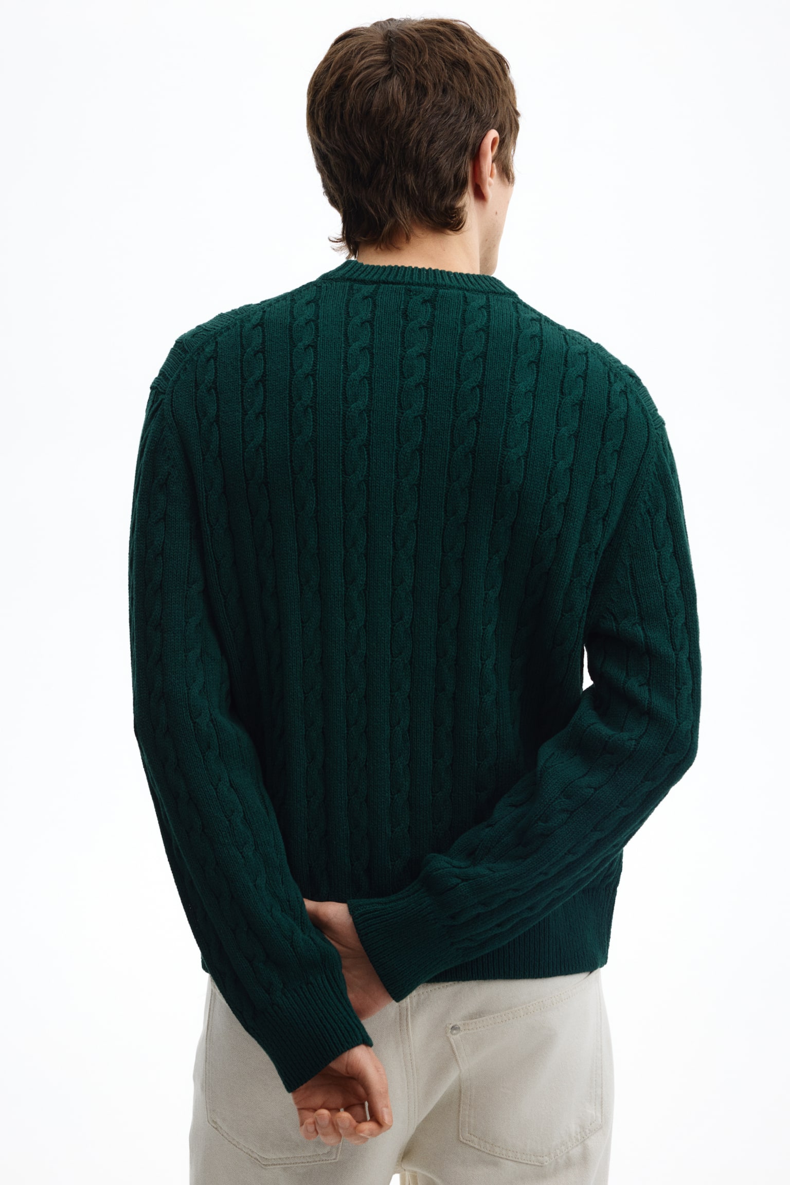 Regular Fit Cable-knit jumper - ירוק כהה/קרם - 4