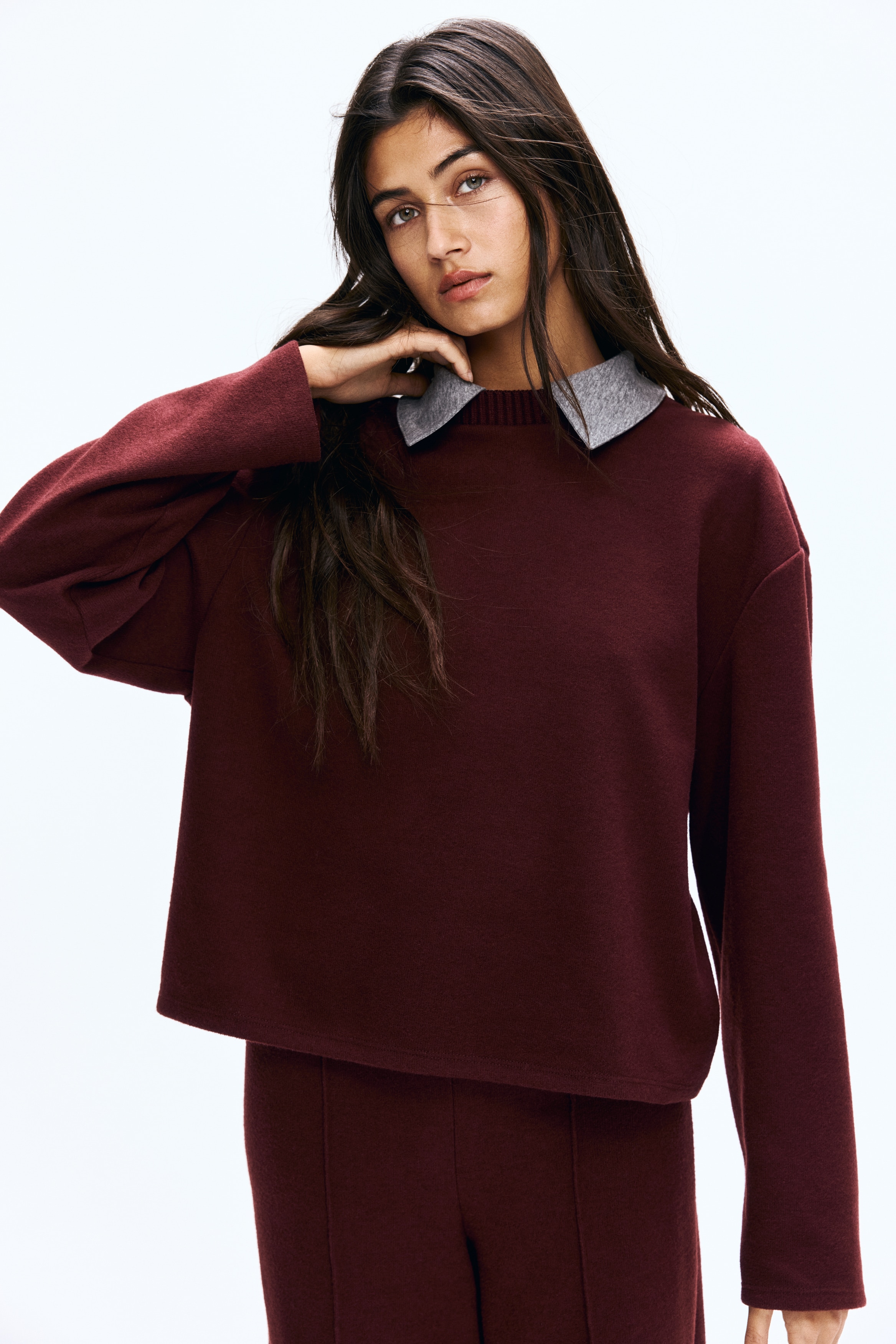 Moda Damska - Bluza oversize Burgundowy - Size: S  - H&M