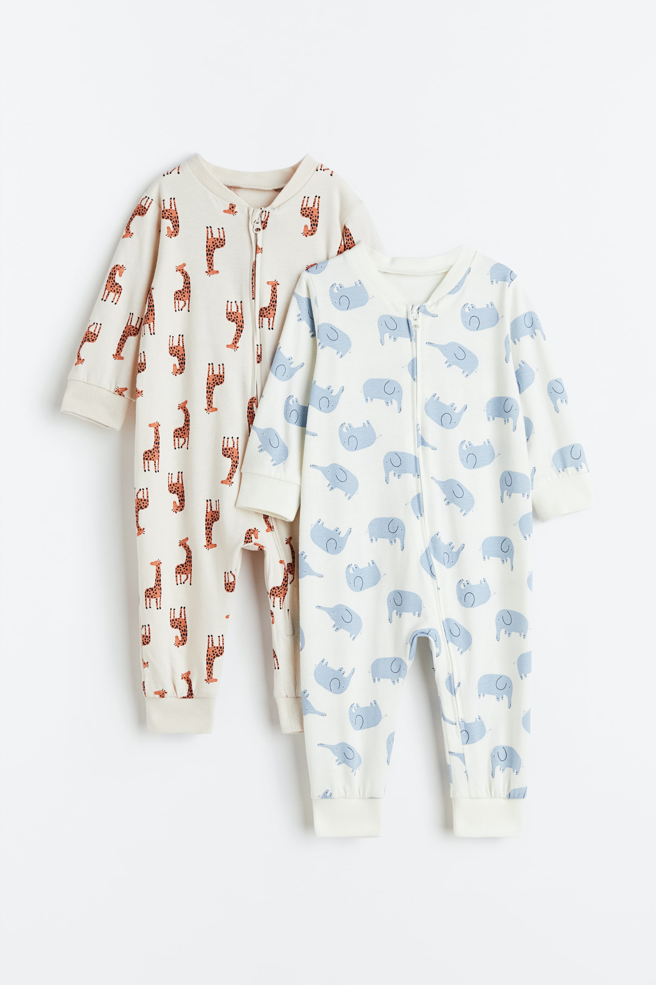 Ver imagem maior: Pack de 2 pijamas em algodão com estampado - Branco/Elefantes - CRIANÇA | H&M PT 1