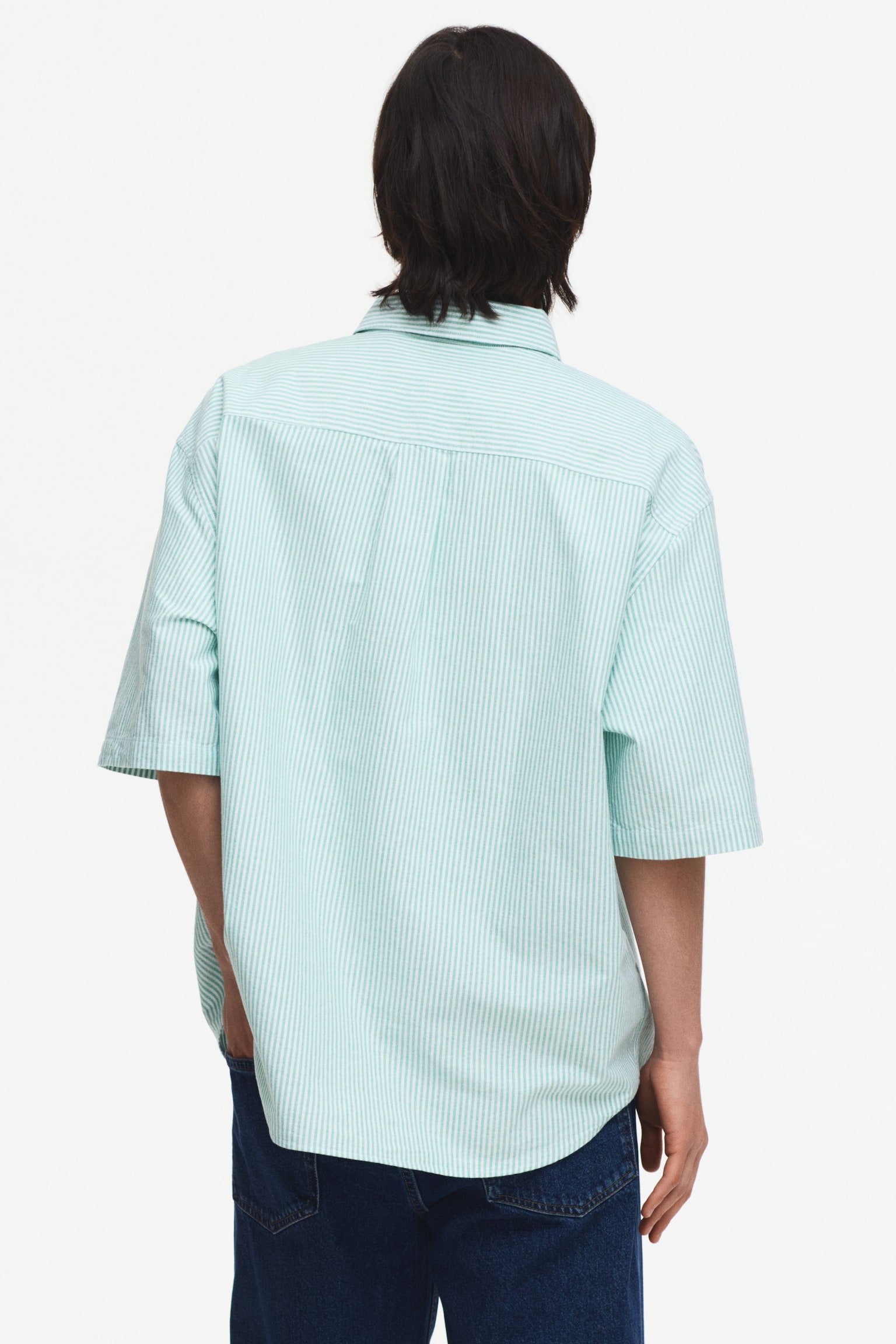 Relaxed Fit Short-sleeved Oxford shirt - Green/Striped/Dark blue/Dark green/White - 7