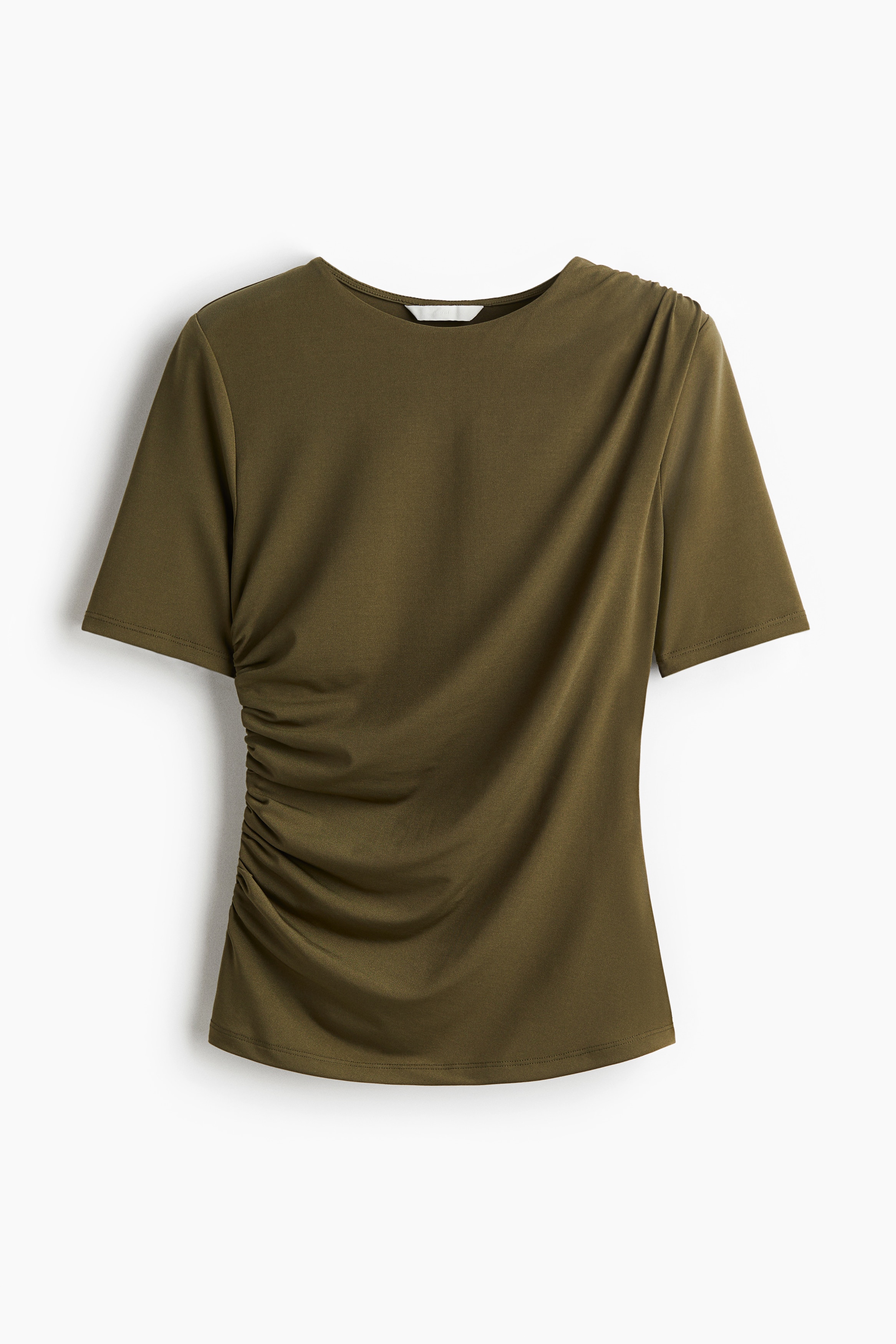 Draped Top - Dark khaki green/White/Dark grey
