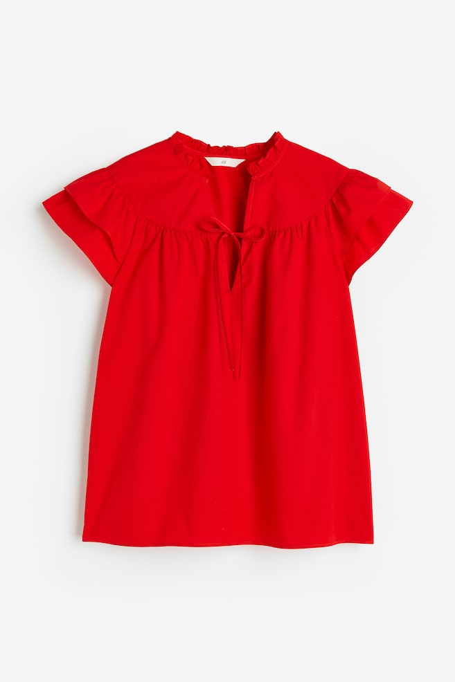 Flutter-sleeved poplin blouse - Red/White - 2