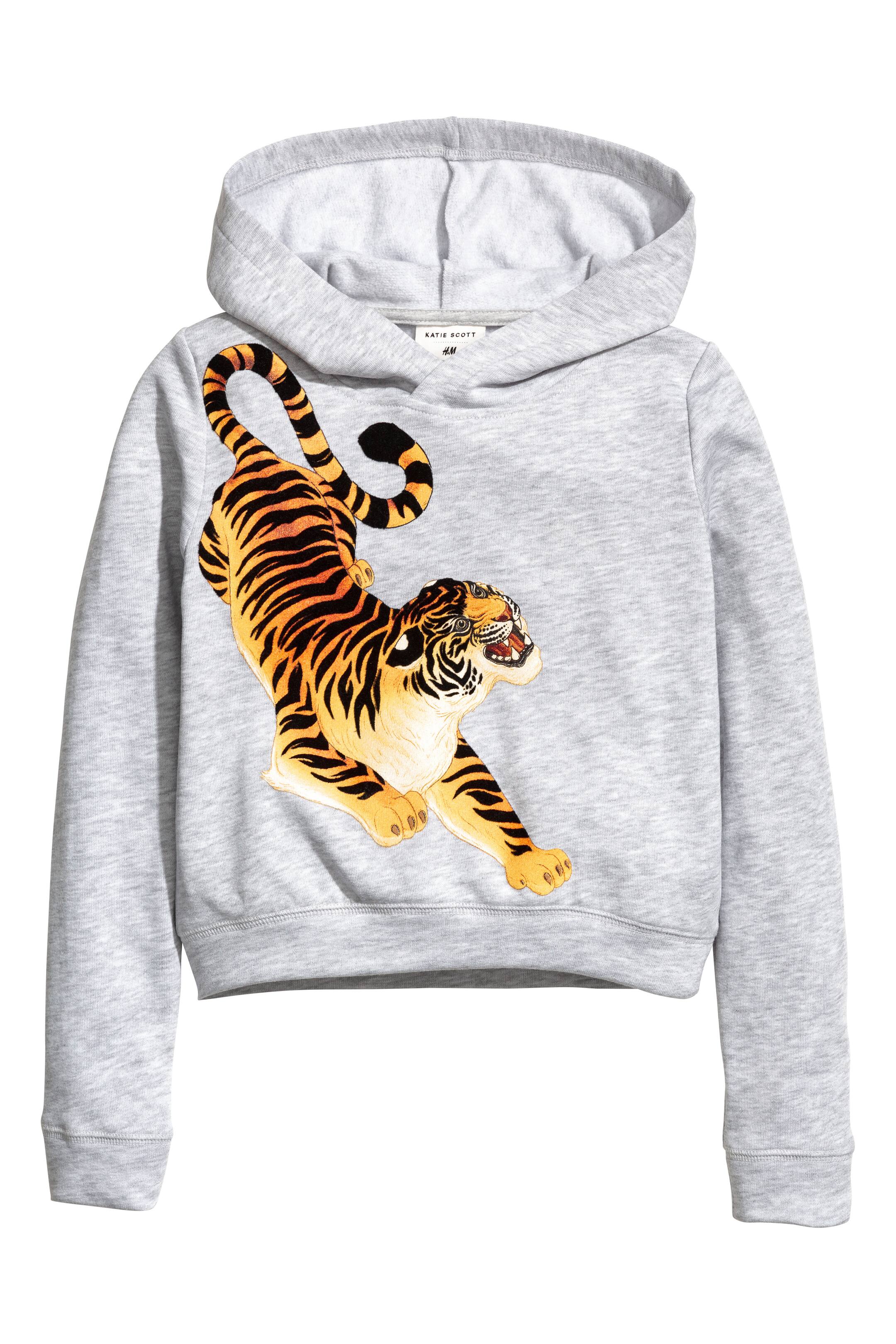 View larger image: Printed hooded top - Light grey/Tiger - Kids | H&M GB 1
