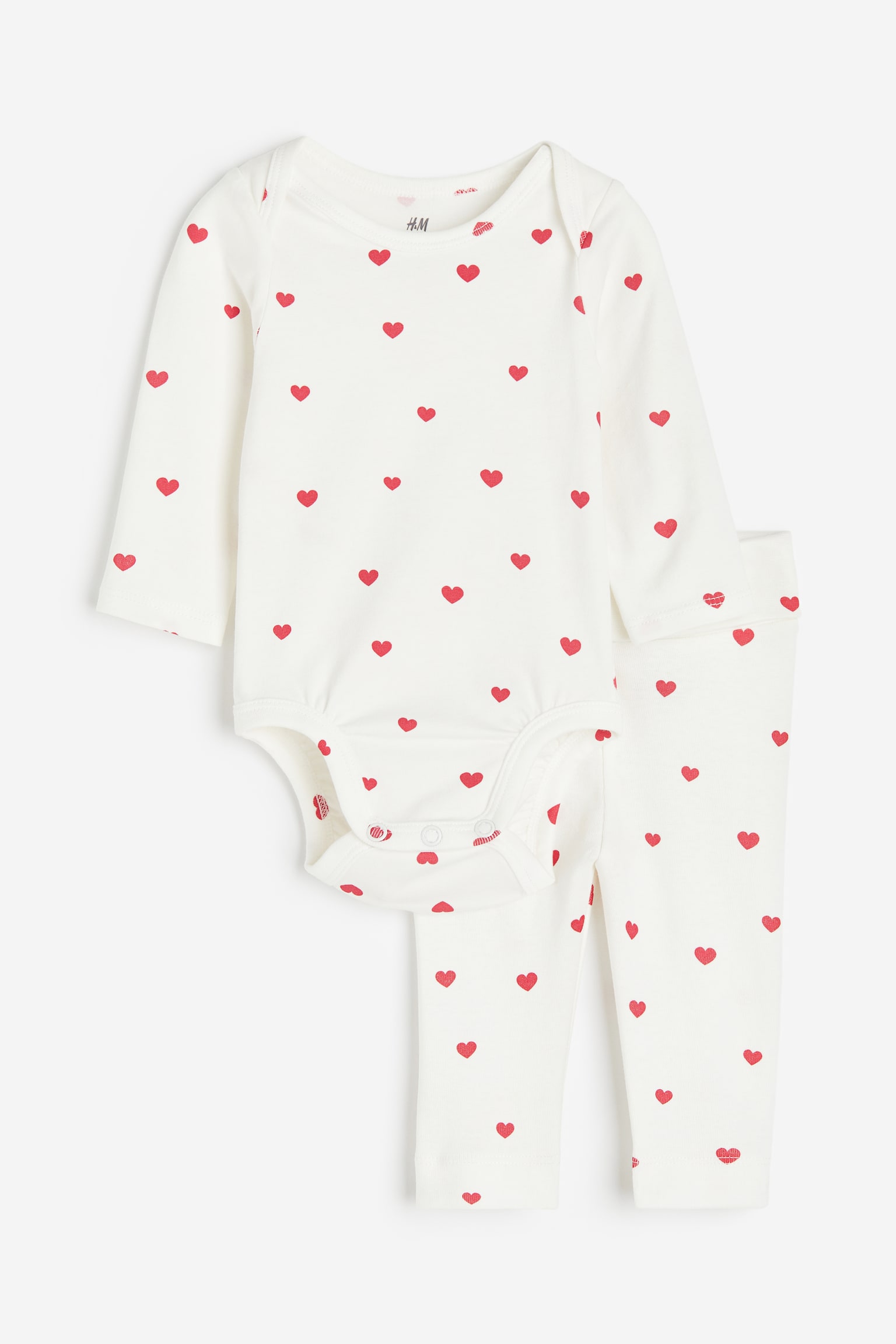 2-piece Cotton Jersey Set - White/Hearts/White/Pattern/White/I Love Mum/Cream/Hearts/White/Pattern/Light beige/I Love Dad - 1