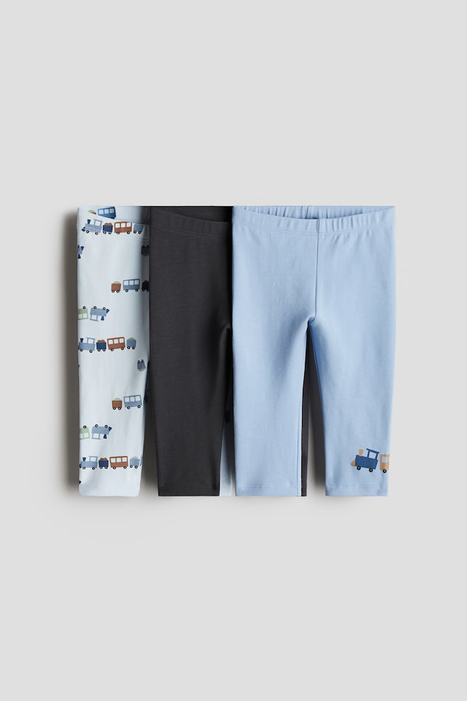 3-pack Cotton Jersey Leggings - Light blue/trains/Light purple/floral/Light blue/dinosaurs/Red/hearts/Purple/cherries/Dark gray/animals/Pink/Très Chic/Beige/dogs - 1