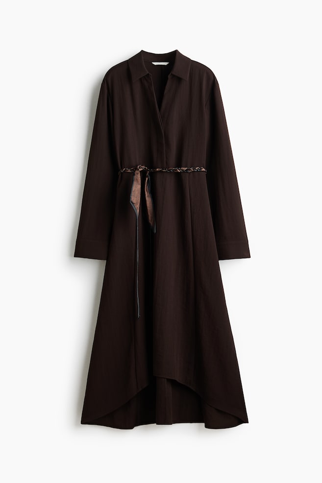 Flared Dress with Belt - Dark brown - 1