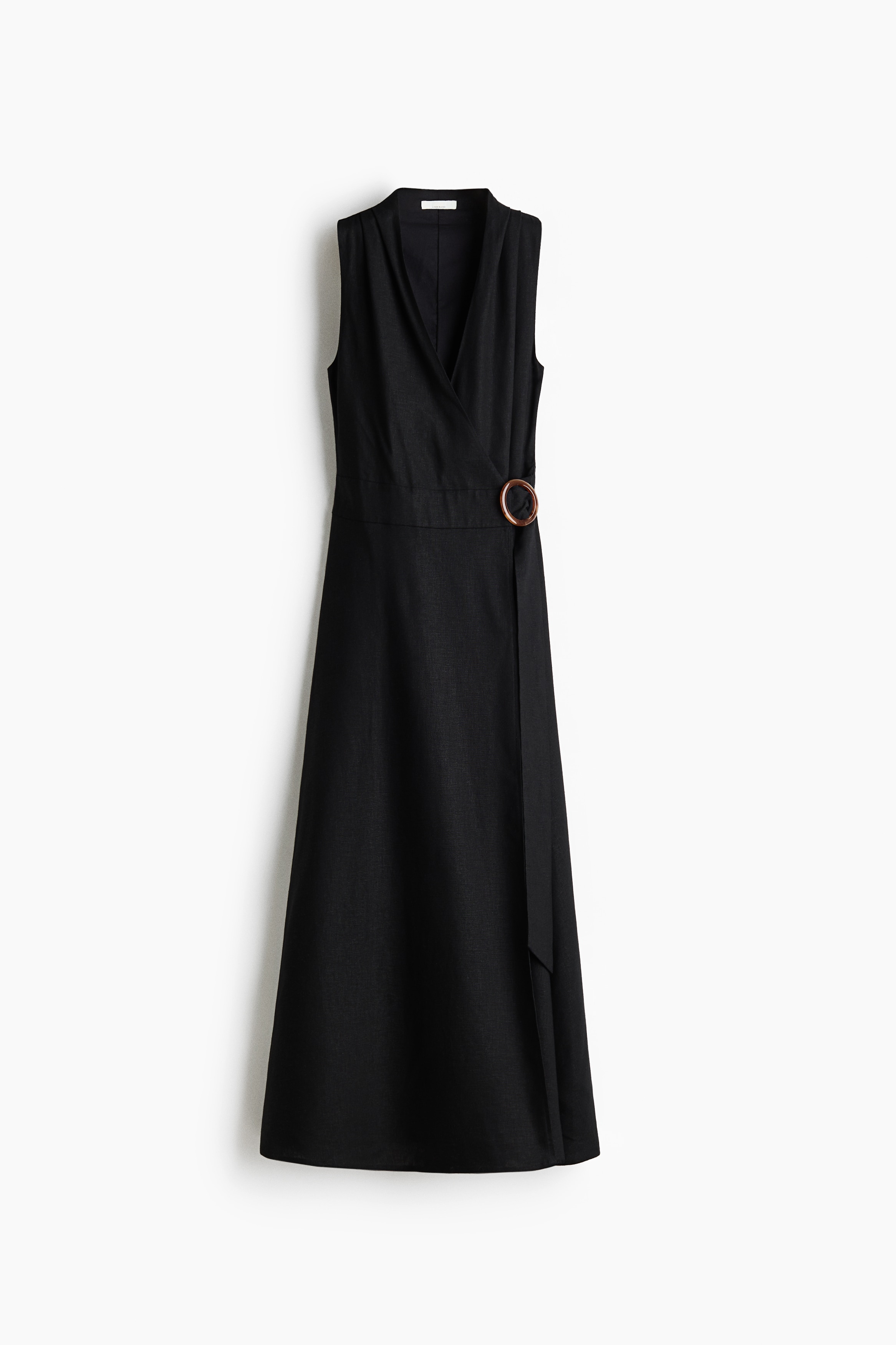 Robe portefeuille en lin mélangé - Noir/Brun foncé/Crème