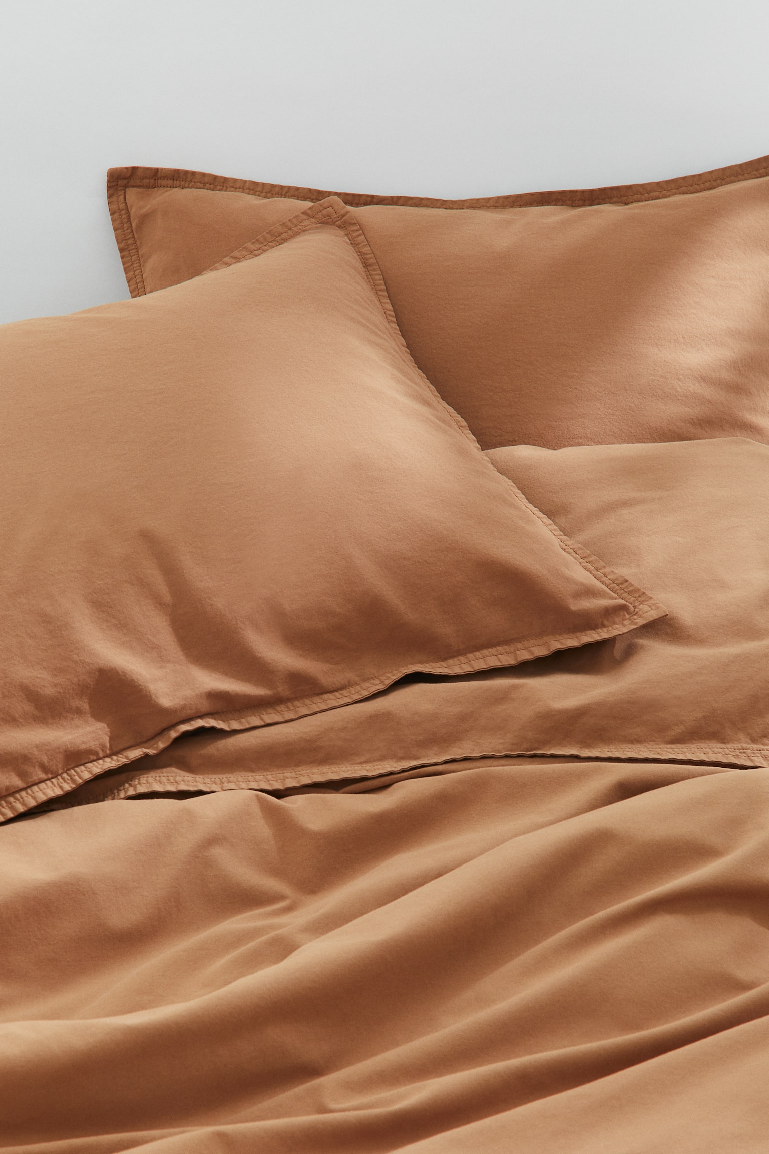 Washed cotton double/king duvet cover set - Rust/Light beige - 1