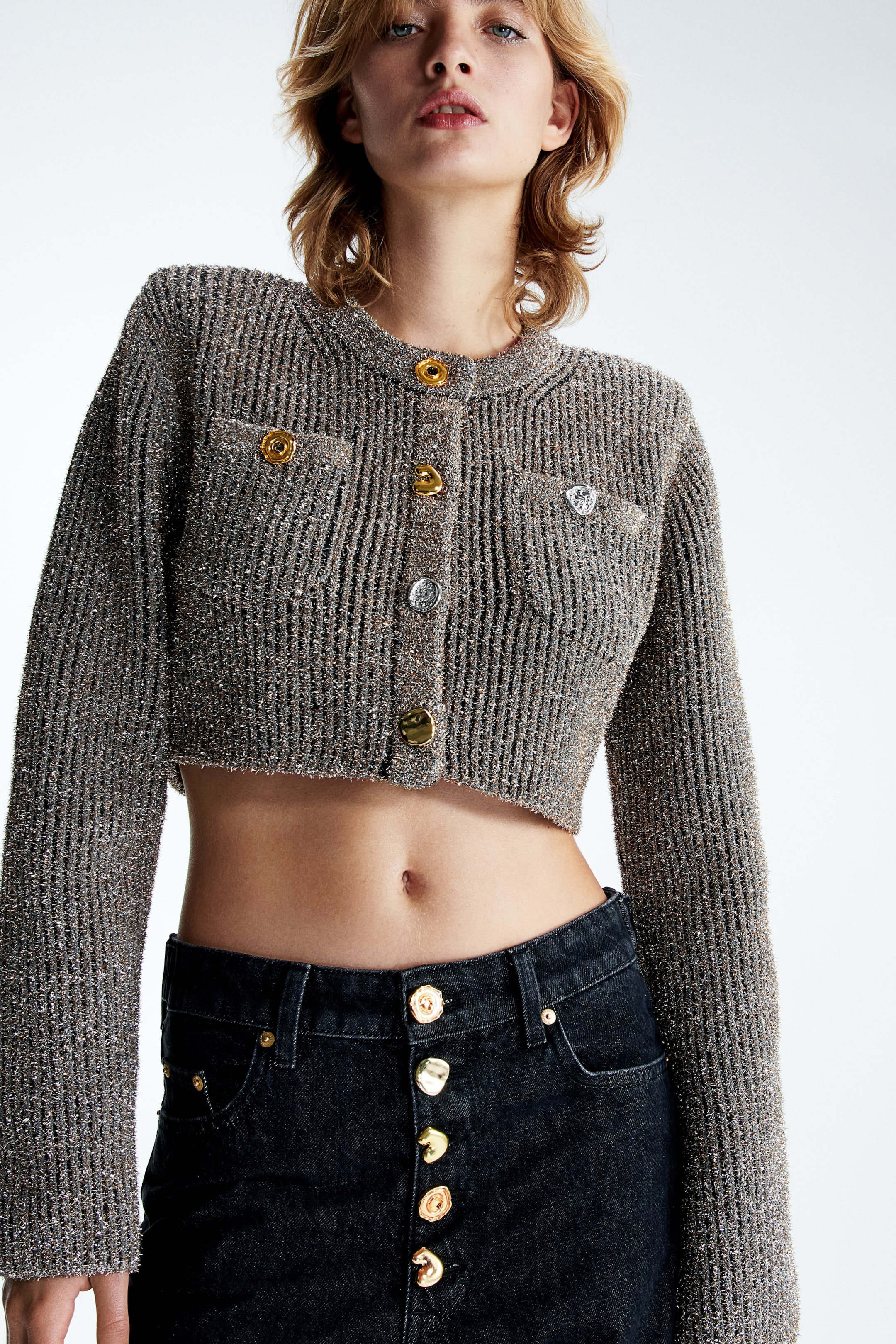 Cropped Glittery Cardigan